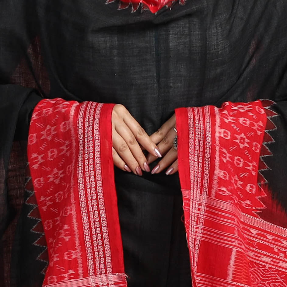 ASHOKA ASSEMBLE - CELEBRATING CRAFTS OF ODISHA Black - Sambalpuri Ikat Weave Handloom Cotton Dupatta 45 - view 4