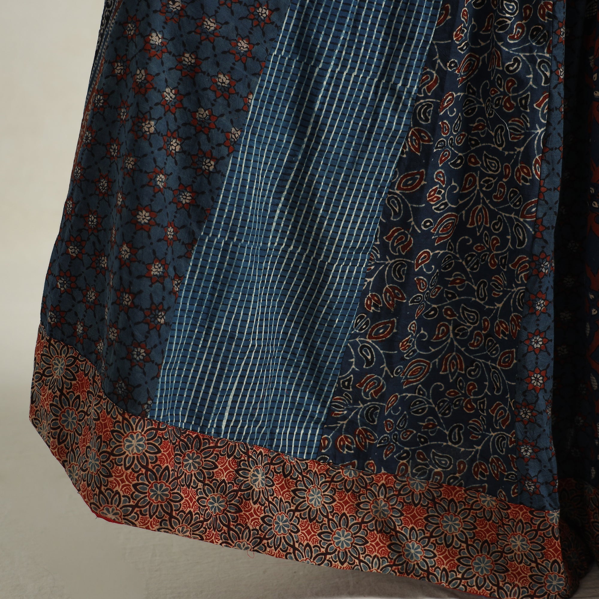 NOORI BAZAR Blue - Ajrakh Block Printed 24 Kali Patchwork Cotton Long Skirt 35 - view 6
