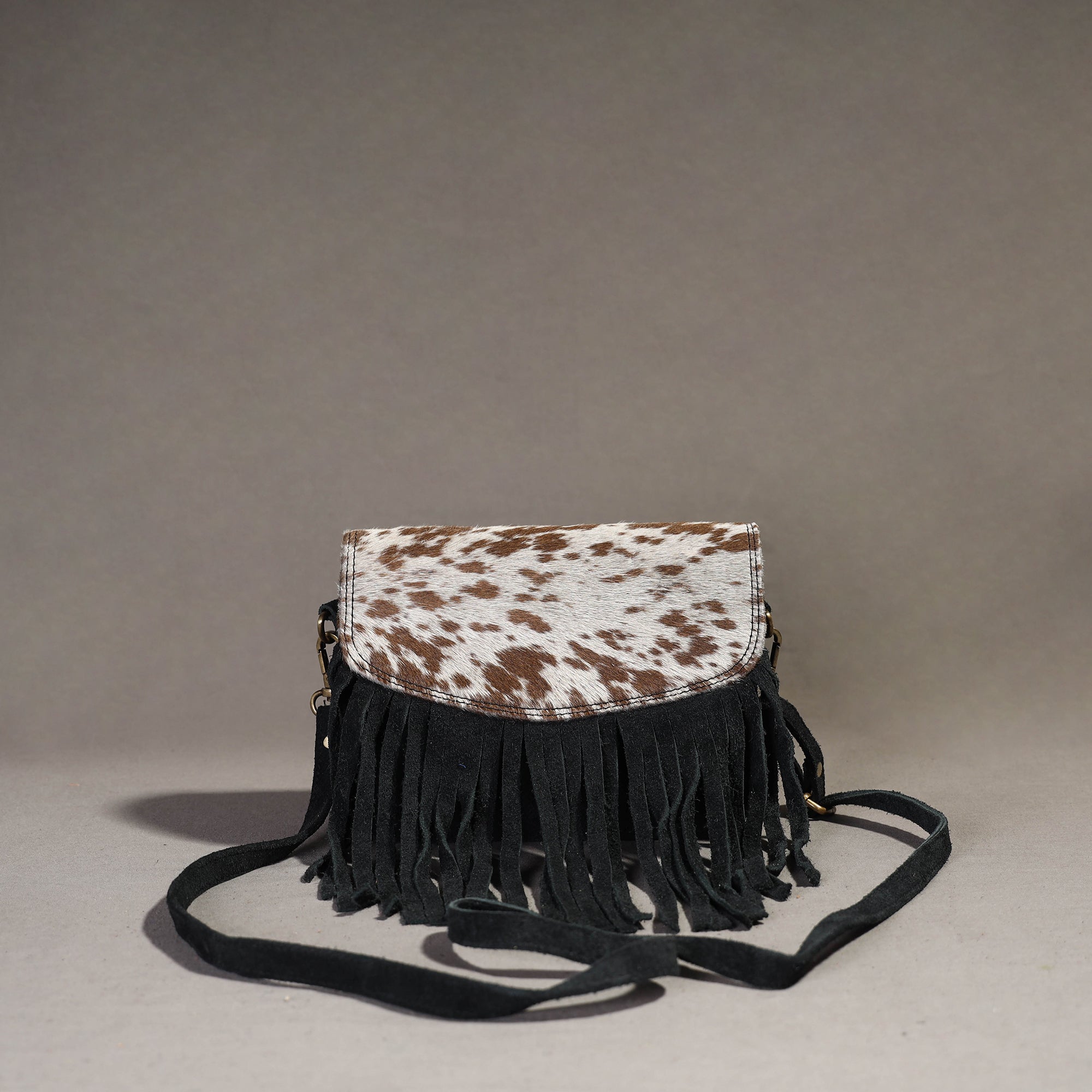 ITOKRI CRAFTS INITIATIVE Black - Handcrafted Suede Leather Fringe Sling Bag - view 6