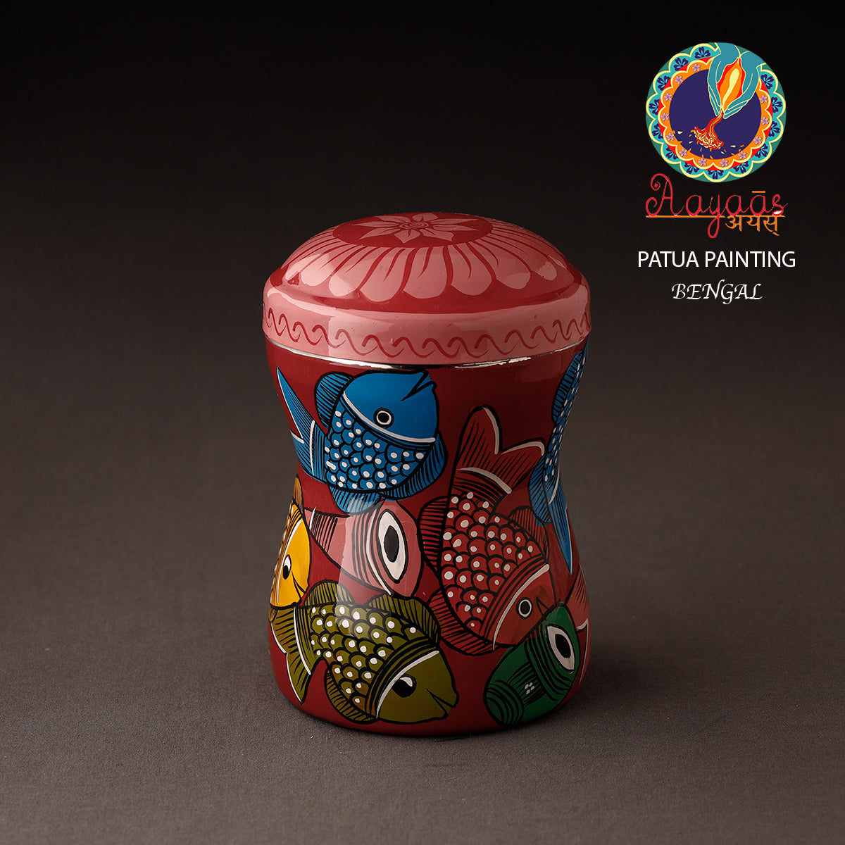 AAYAAS Bengal Patua Handpainted Stainless Steel Multi Utility Container