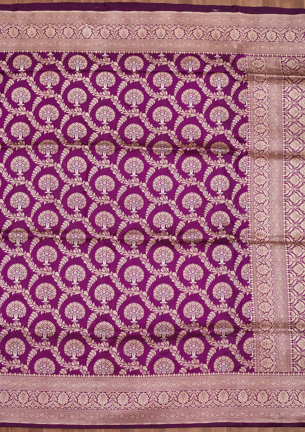 Koskii Purple Zariwork Pure Silk Saree – Women's - view 6