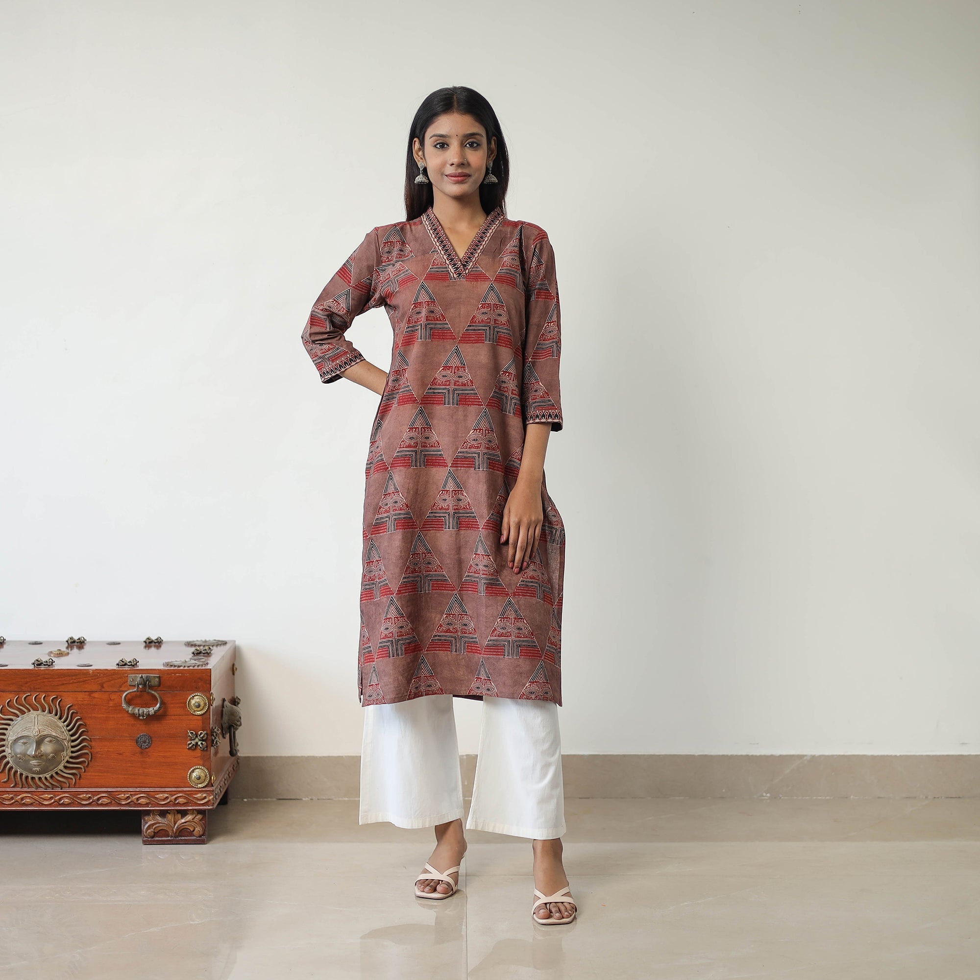 ITOKRI CASUALS Brown - Block Printed Cotton Straight Ajrakh Kurta 18 - view 2