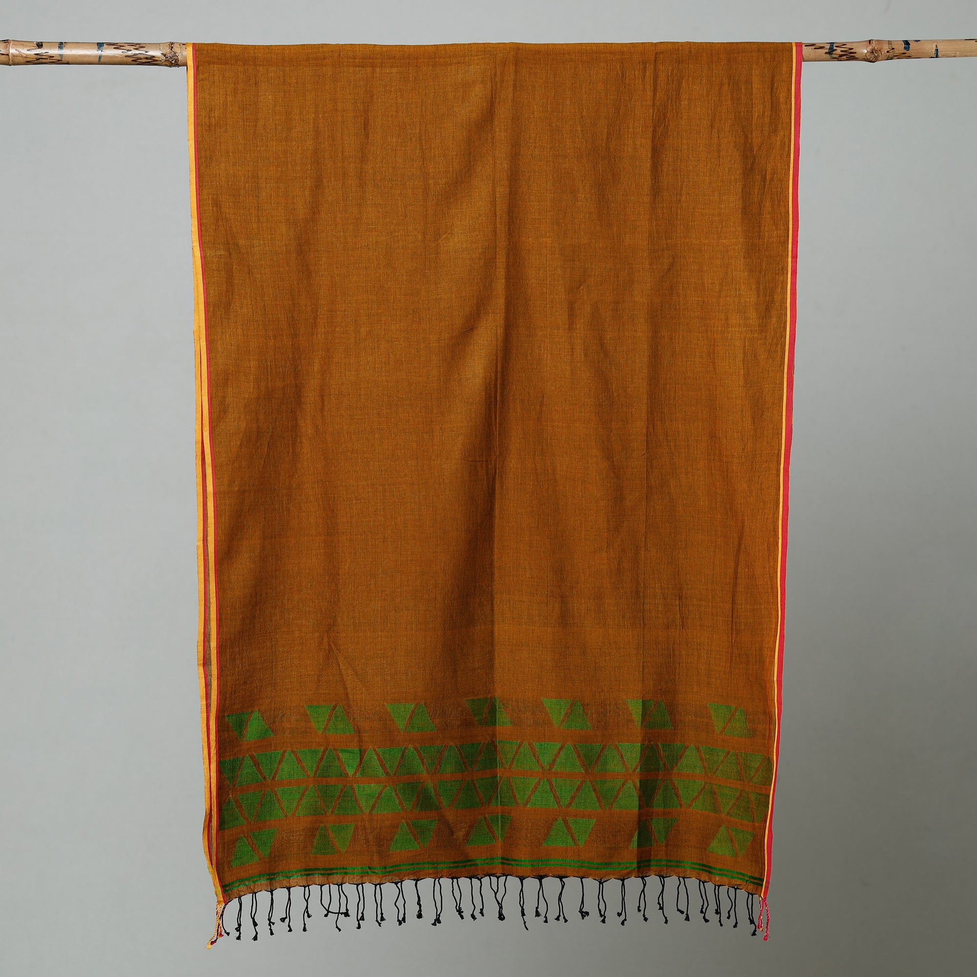 ALANKRITA Brown - Jamdani Handloom Cotton Stole with Tassels - view 2