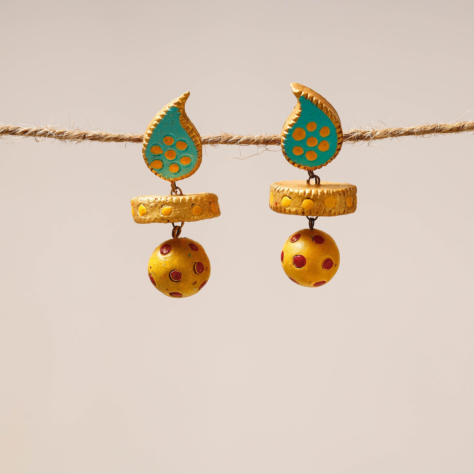 KHUSHBASH - HAPPY LOOM OF EAST Bishnupur Handpainted Terracotta Earrings 11