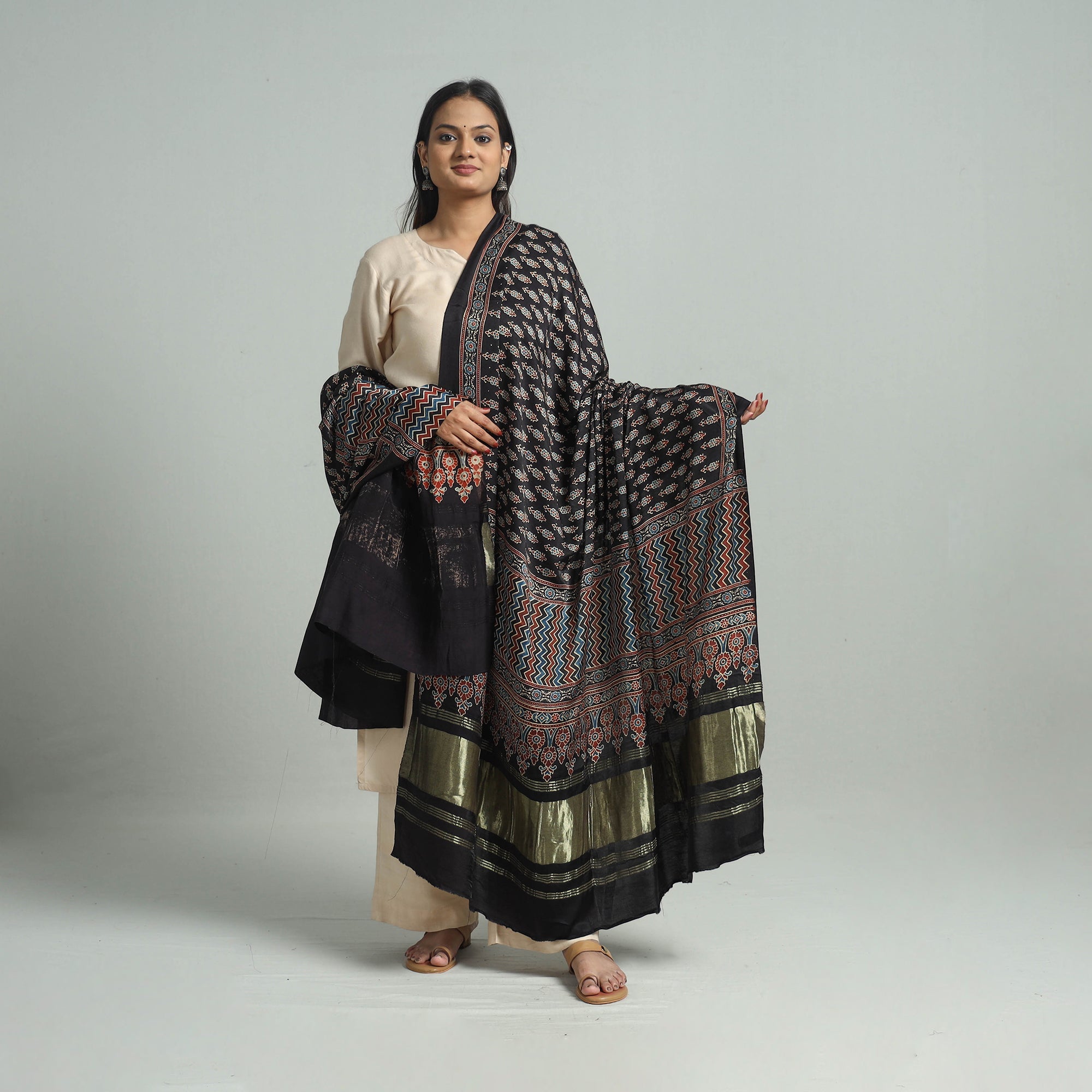 KACHCHH JI CHHAAP Black - Modal Silk Block Print Ajrakh Dupatta 78