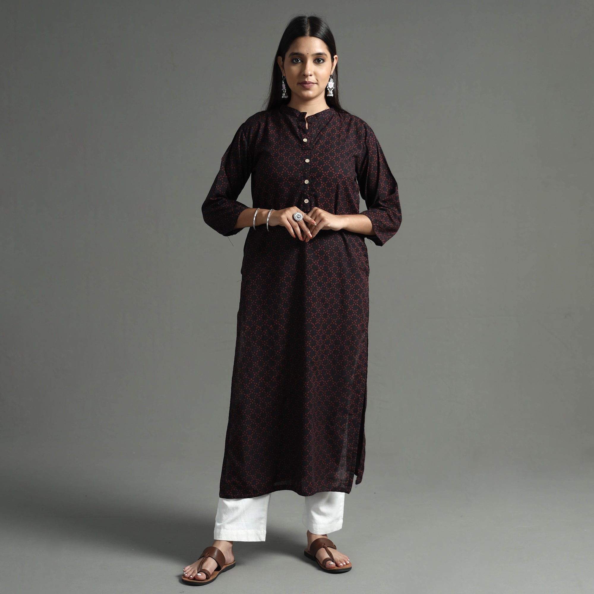 ITOKRI CASUALS Black - Akola Block Printed Cotton Long Straight Kurta - view 2
