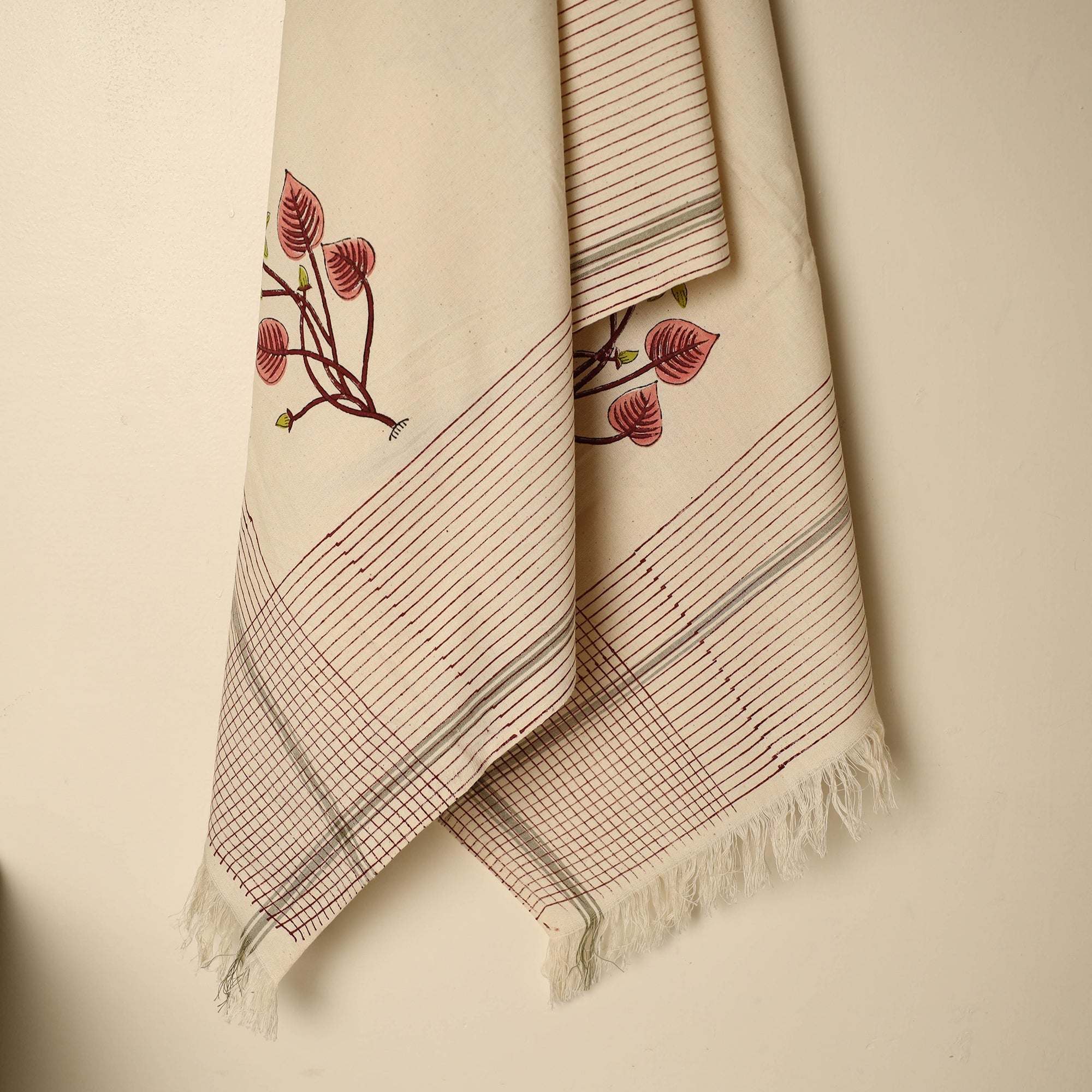 ARTISAN HAND BLOCK PRINTS Beige - Block Printed Handloom Cotton Sanganeri Towel 23 - view 2