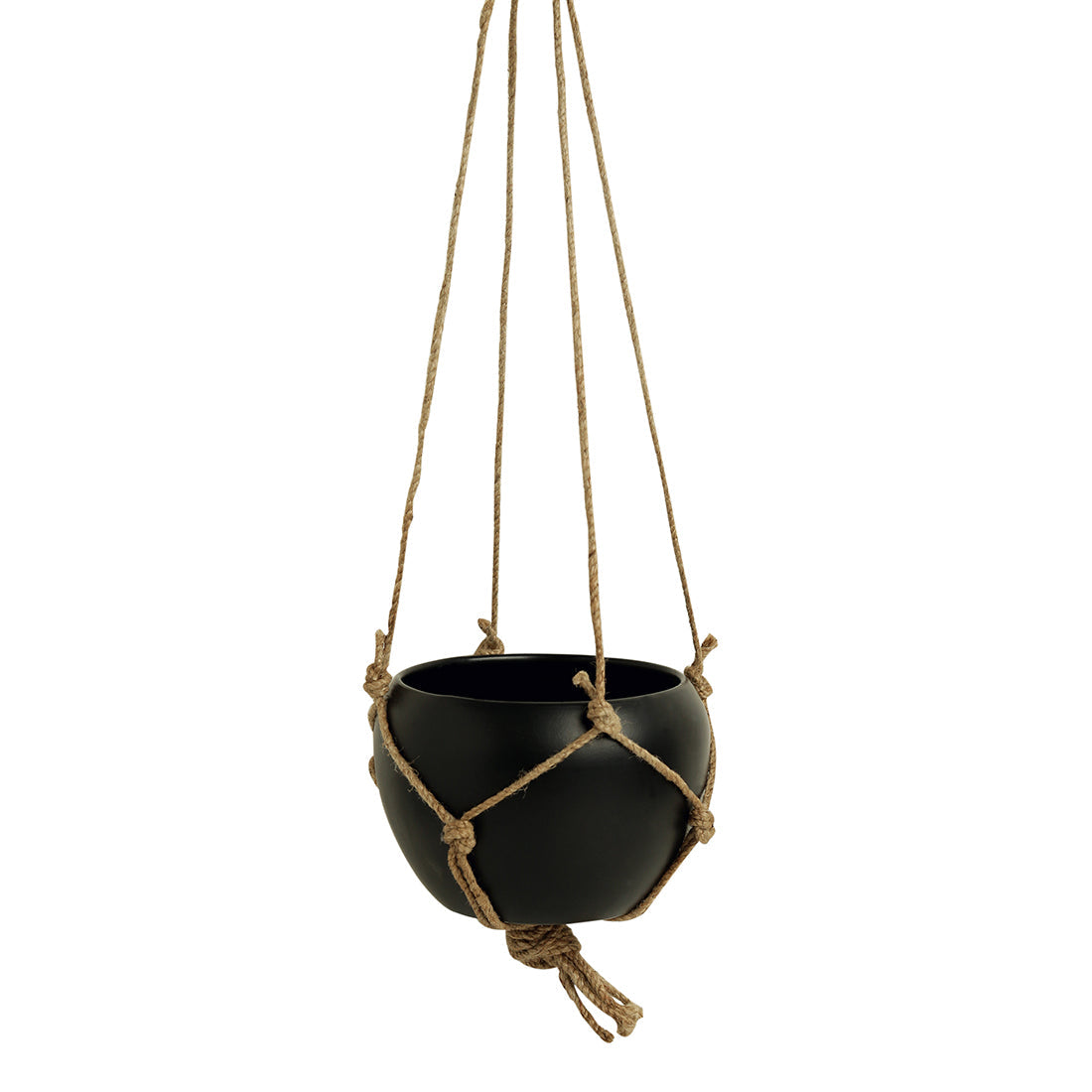 EXCLUSIVELANE 'Black Goblet' Metal Handpainted Hanging Planter Pot with Jute - view 3