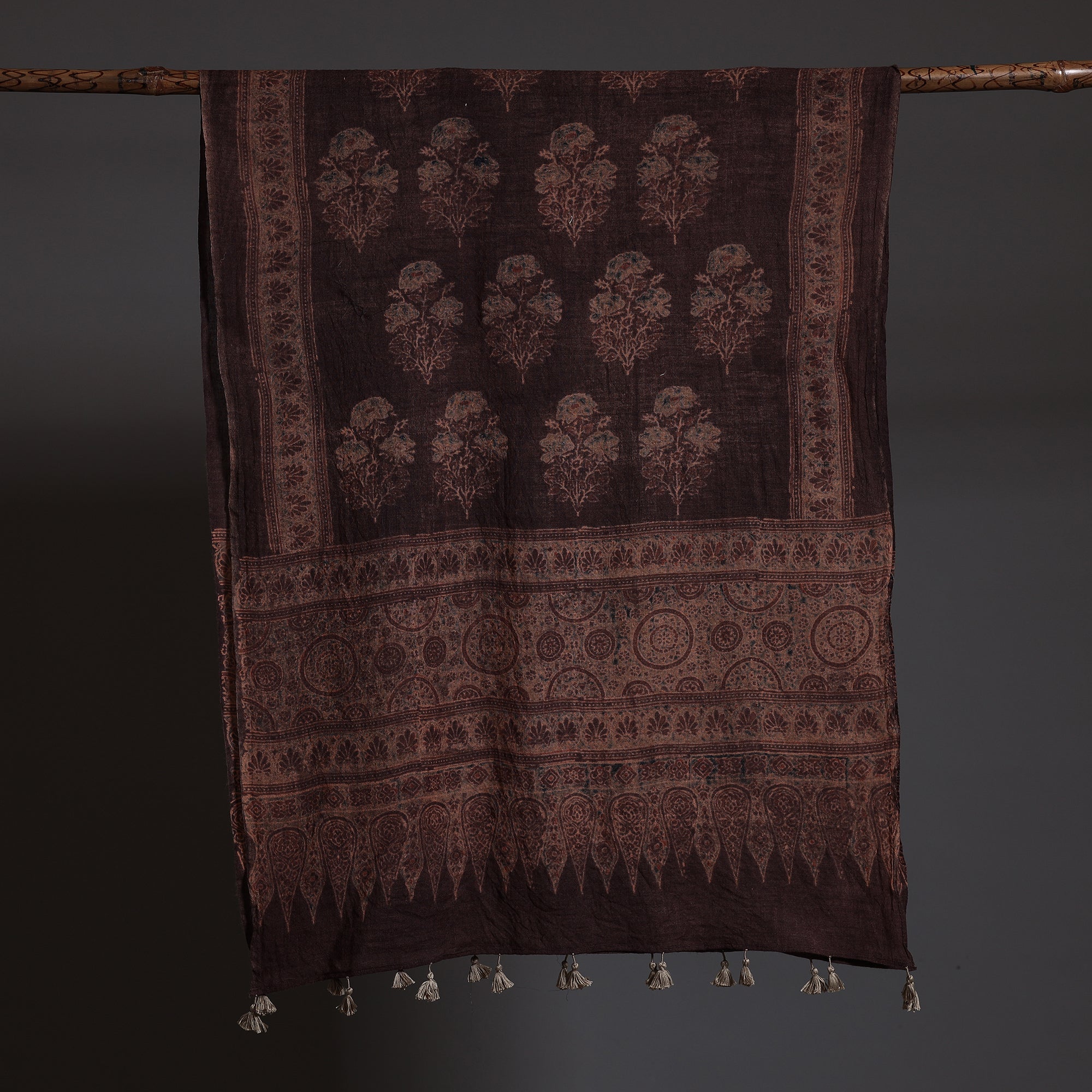 AJRAKH BY SUFIYAN ISMAIL KHATRI Brown - Ajrakh Block Printed Pure Woolen Stole - view 2