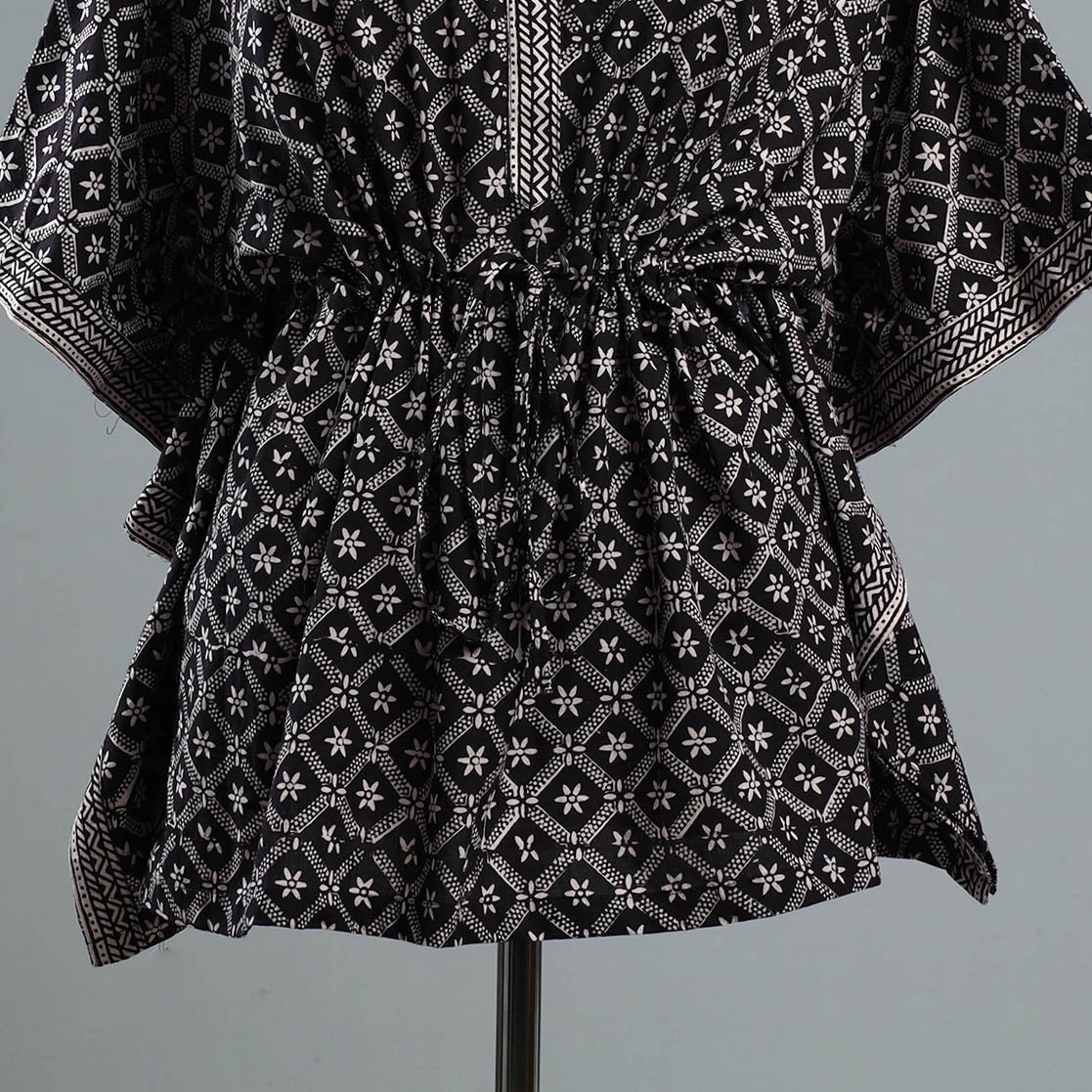 ITOKRI CASUALS Black - Bagh Block Printed Cotton Kaftan with Tie-Up Waist (Short) - view 2
