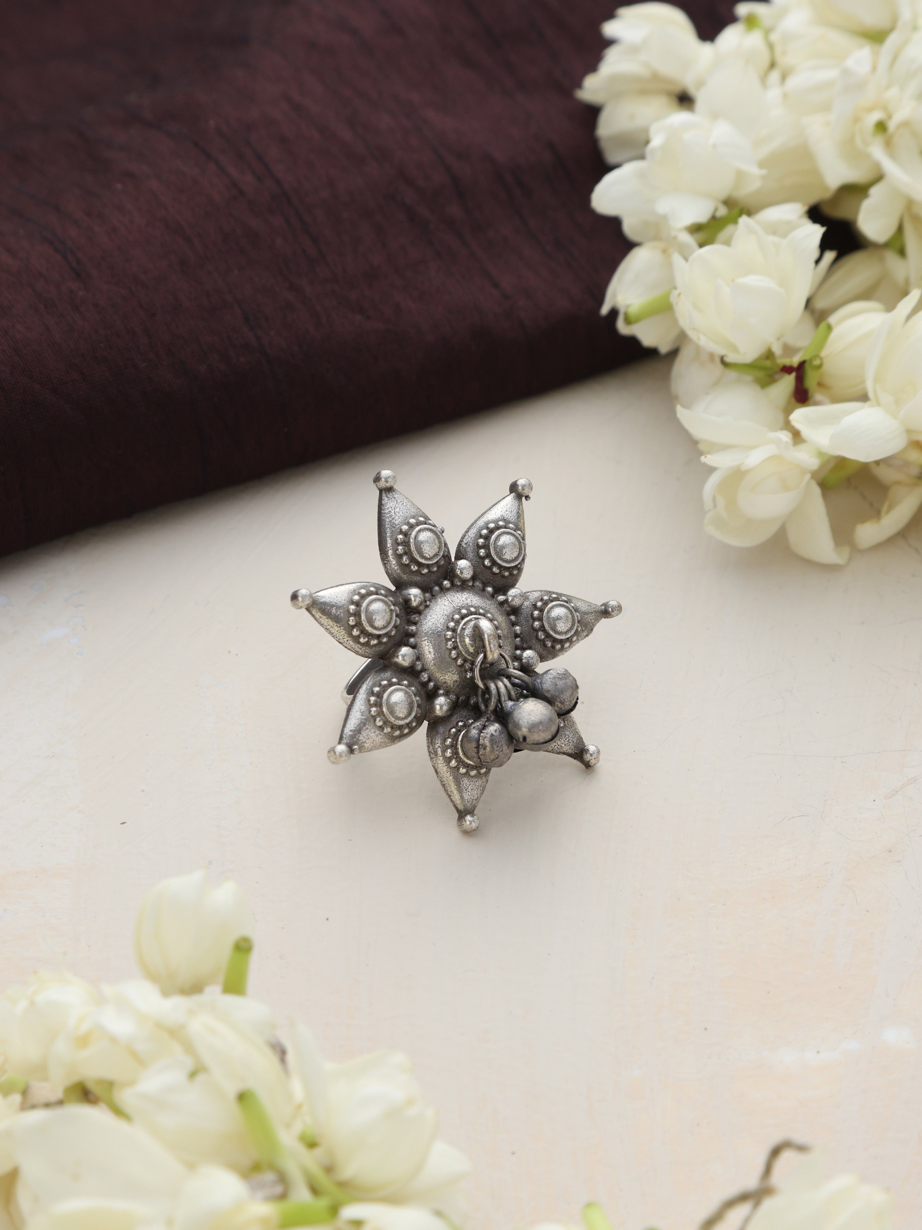 trueBrowns Silver Tone Floral Ring - view 2