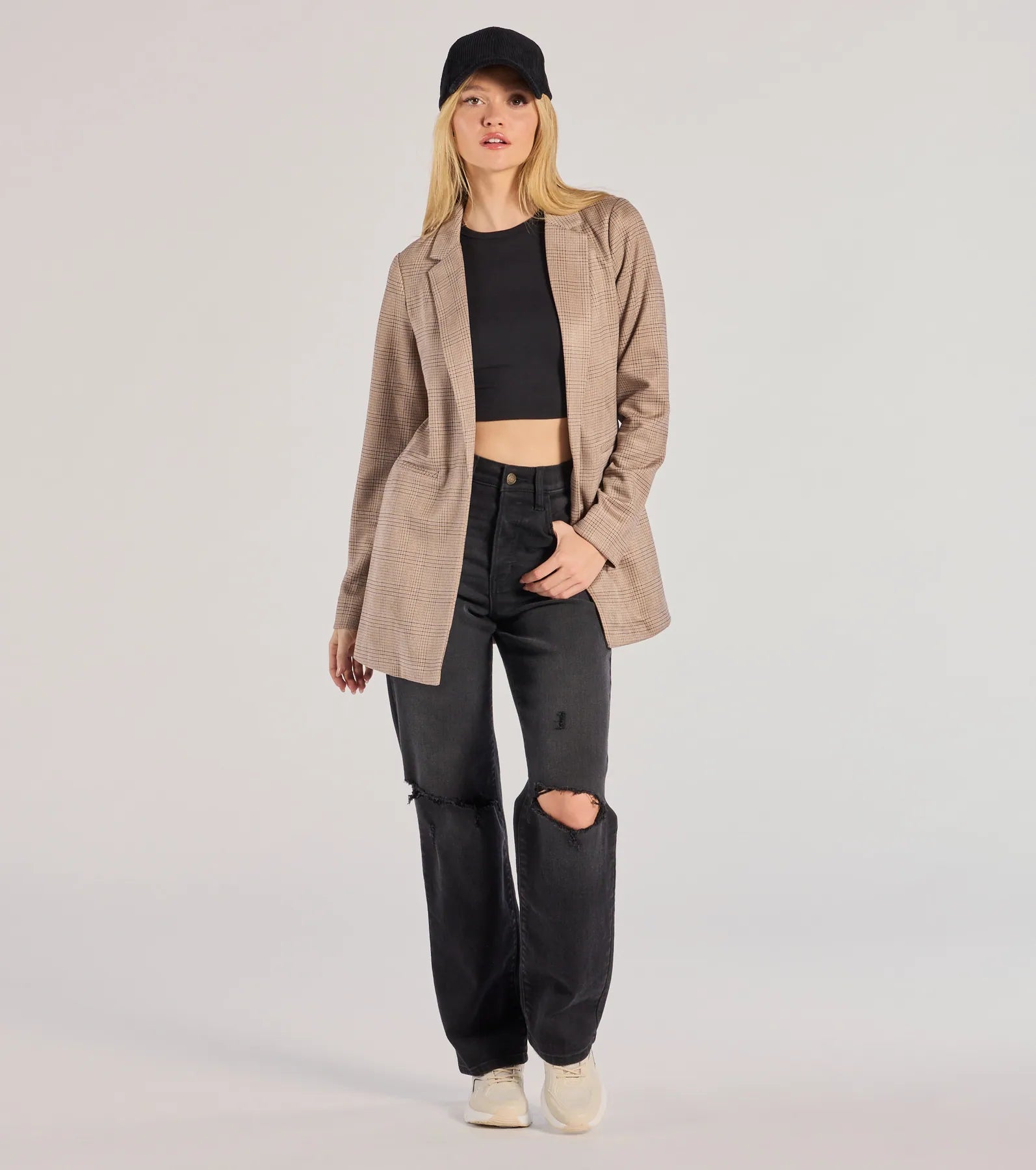 Windsor Chic Choice Plaid Faux Suede Blazer – TAUPE - view 3