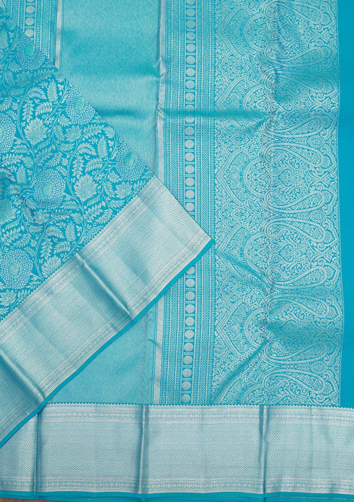 Koskii Sky Blue Zariwork Pure Silk Saree – Women's - view 3