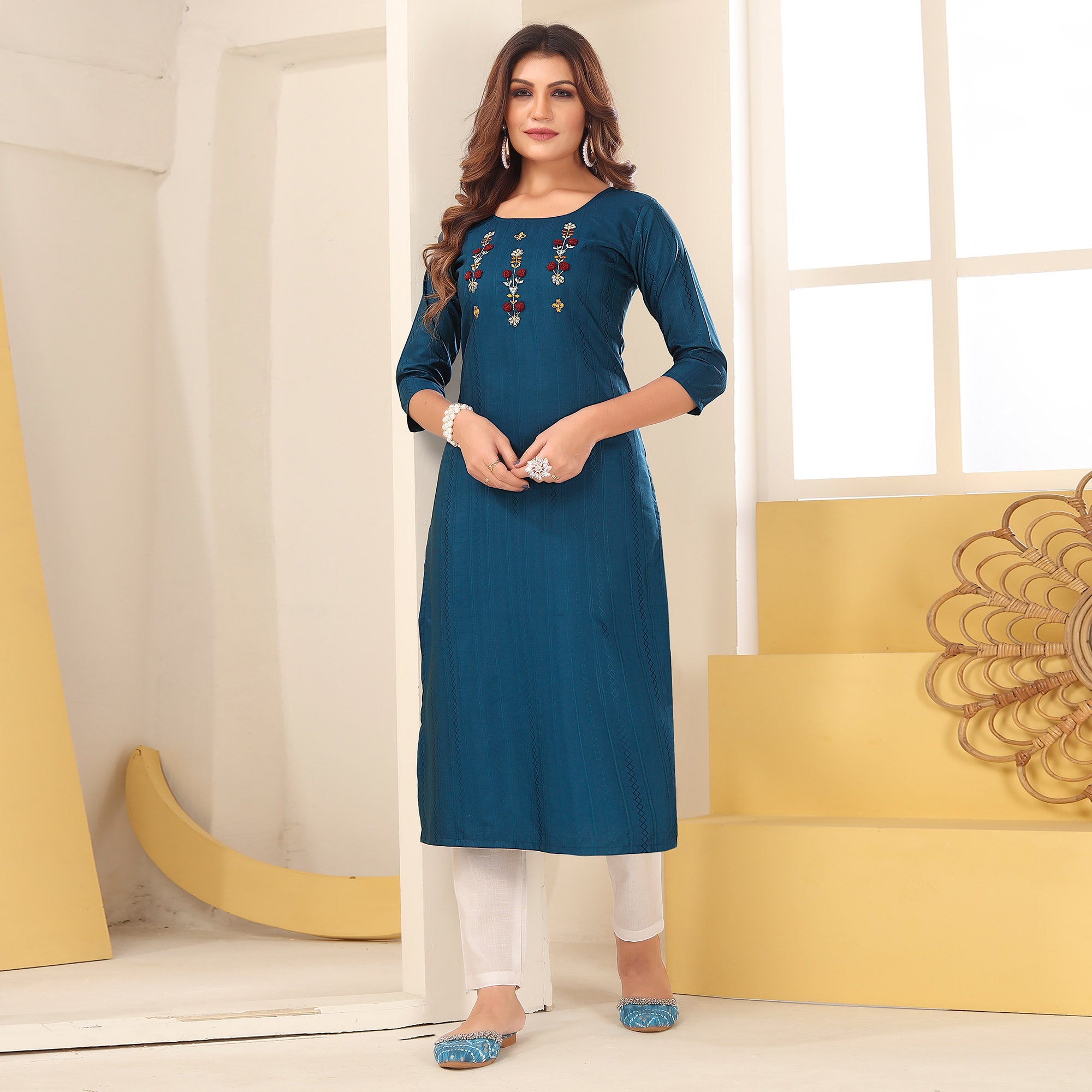 Peachmode Seller Morpich Floral Embroidered Art Silk Kurti - view 2