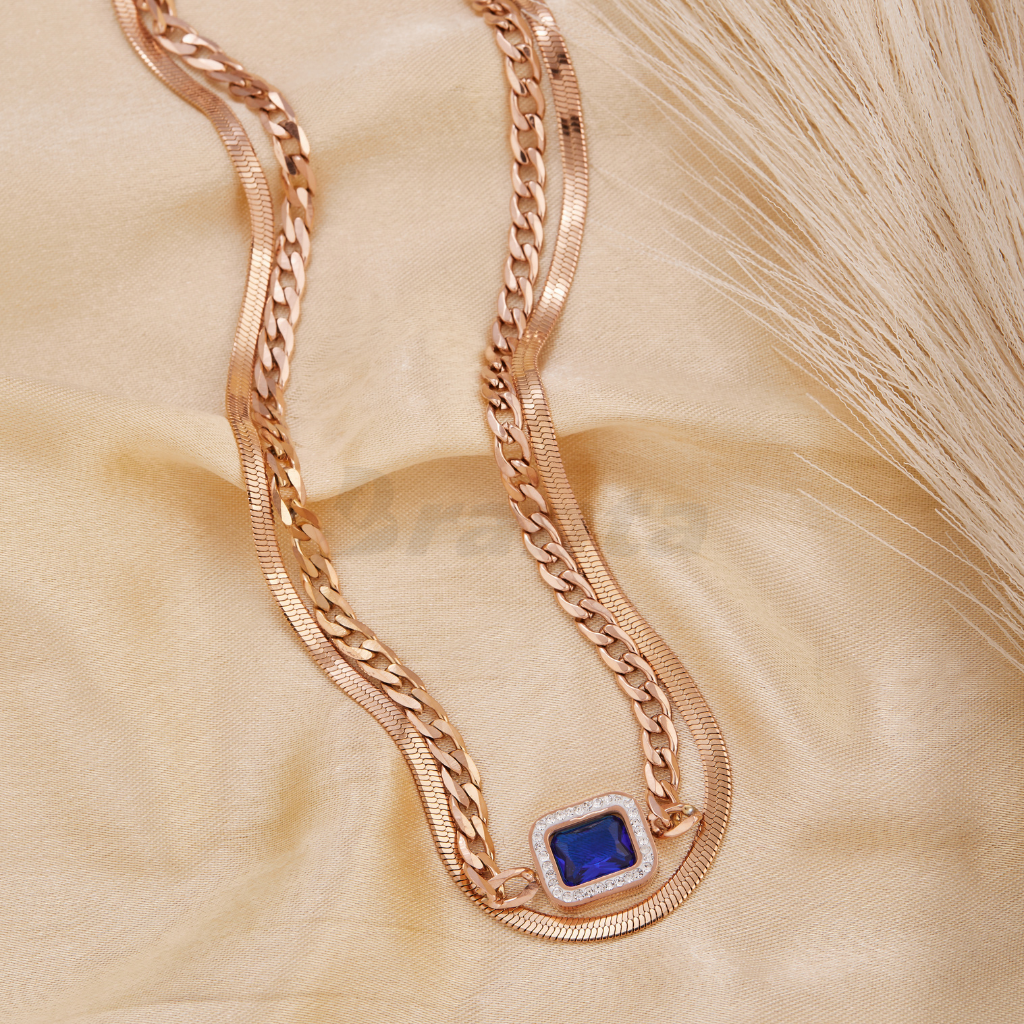 Branta Trendy Blue Diamond Layered Necklace - view 2