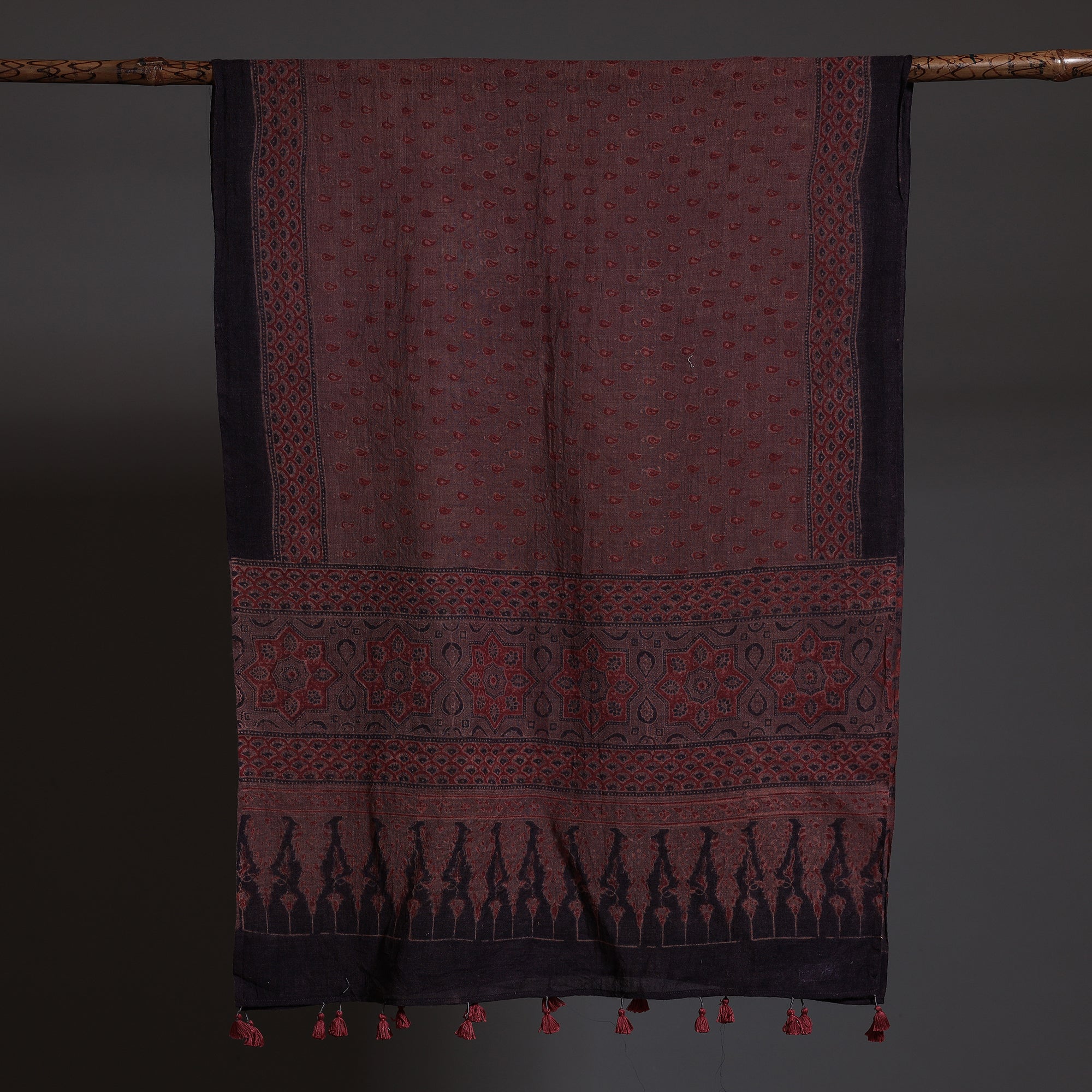 AJRAKH BY SUFIYAN ISMAIL KHATRI Brown - Block Print Woolen Ajrakh Stole - view 2