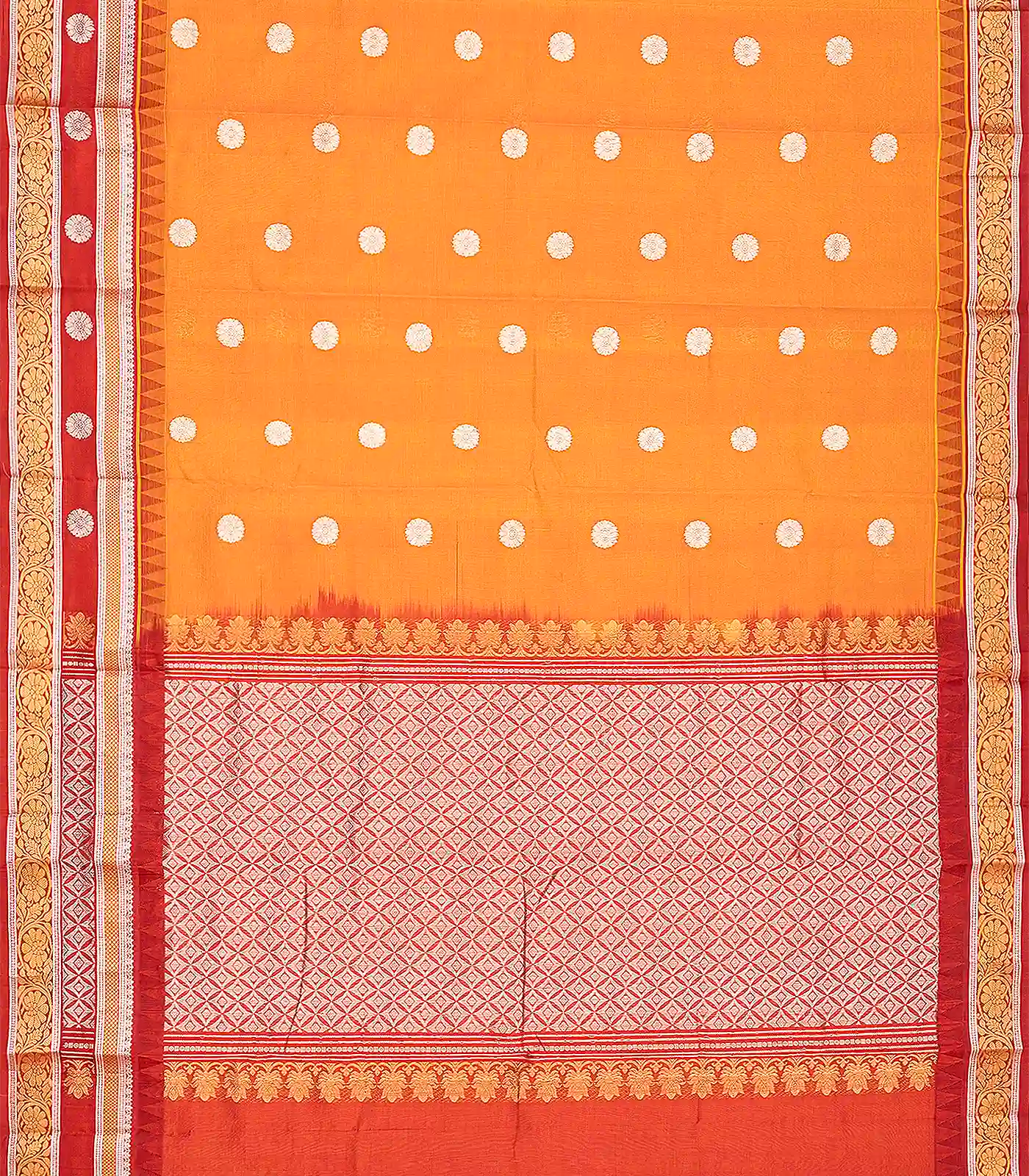 RmKV Orange Handloom Chirala Silk Cotton With Red Border-Orange - view 2