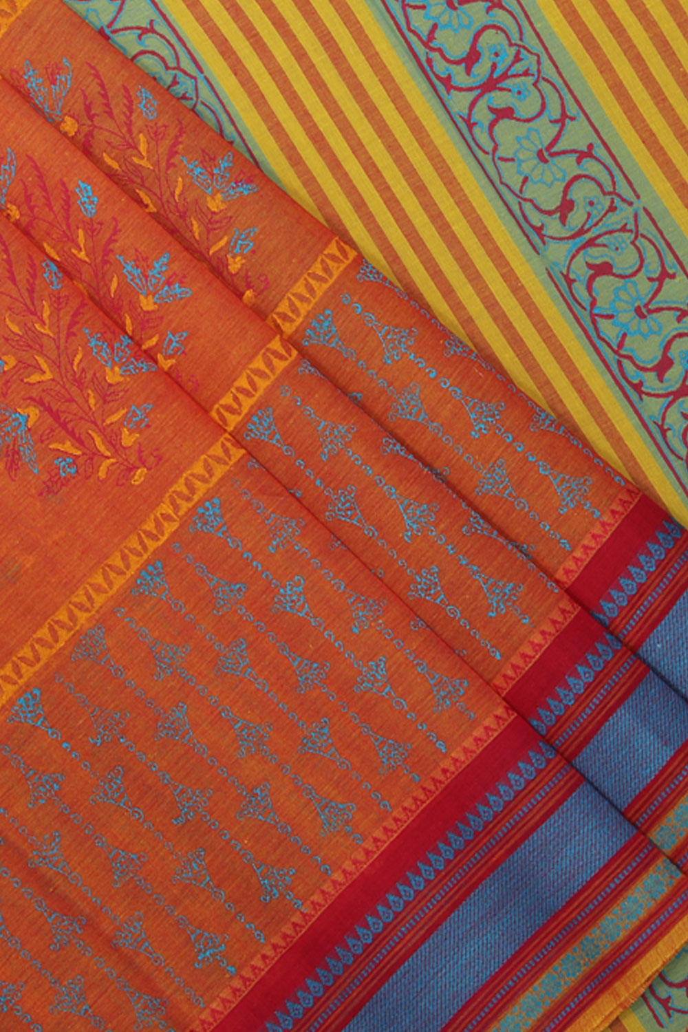 Kalanjali Ethnics Hand block printed south cotton saree