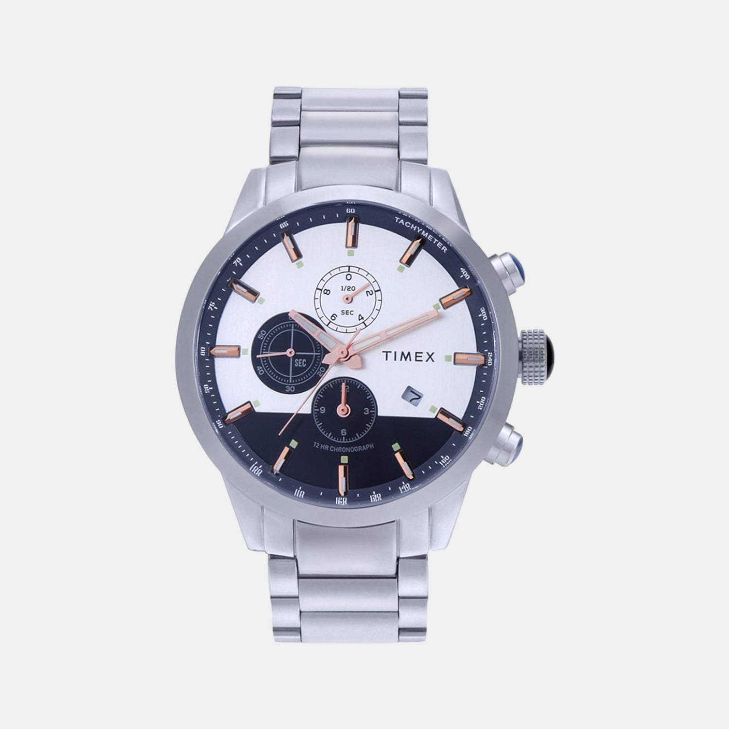 Timex E Class Men Quartz Silver Dial Chronograph Stainless Steel Watch TWEG19400