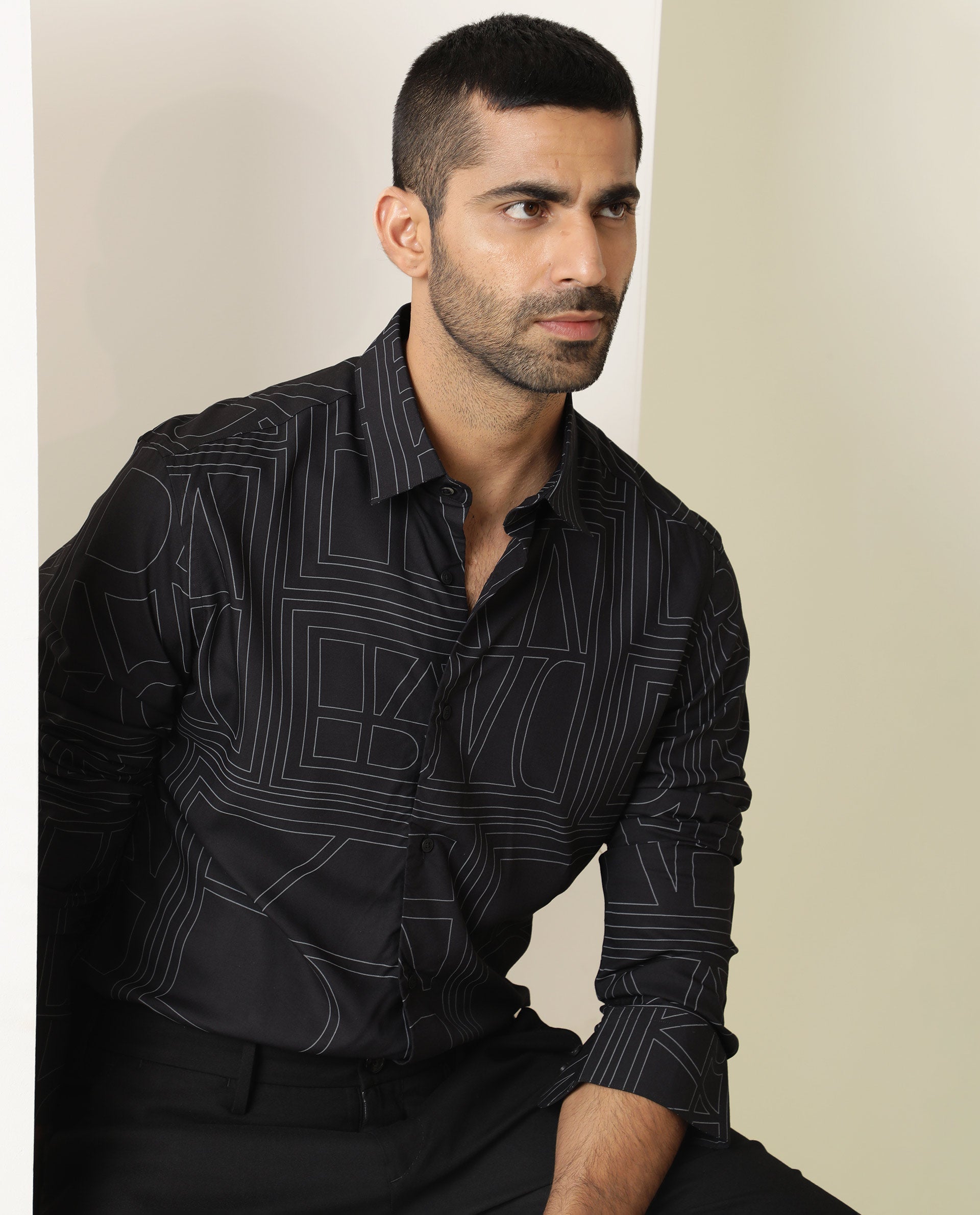 Rare Rabbit Men's Malfor Black Viscose Fabric Graphic Print Full Sleeves Shirt - view 13