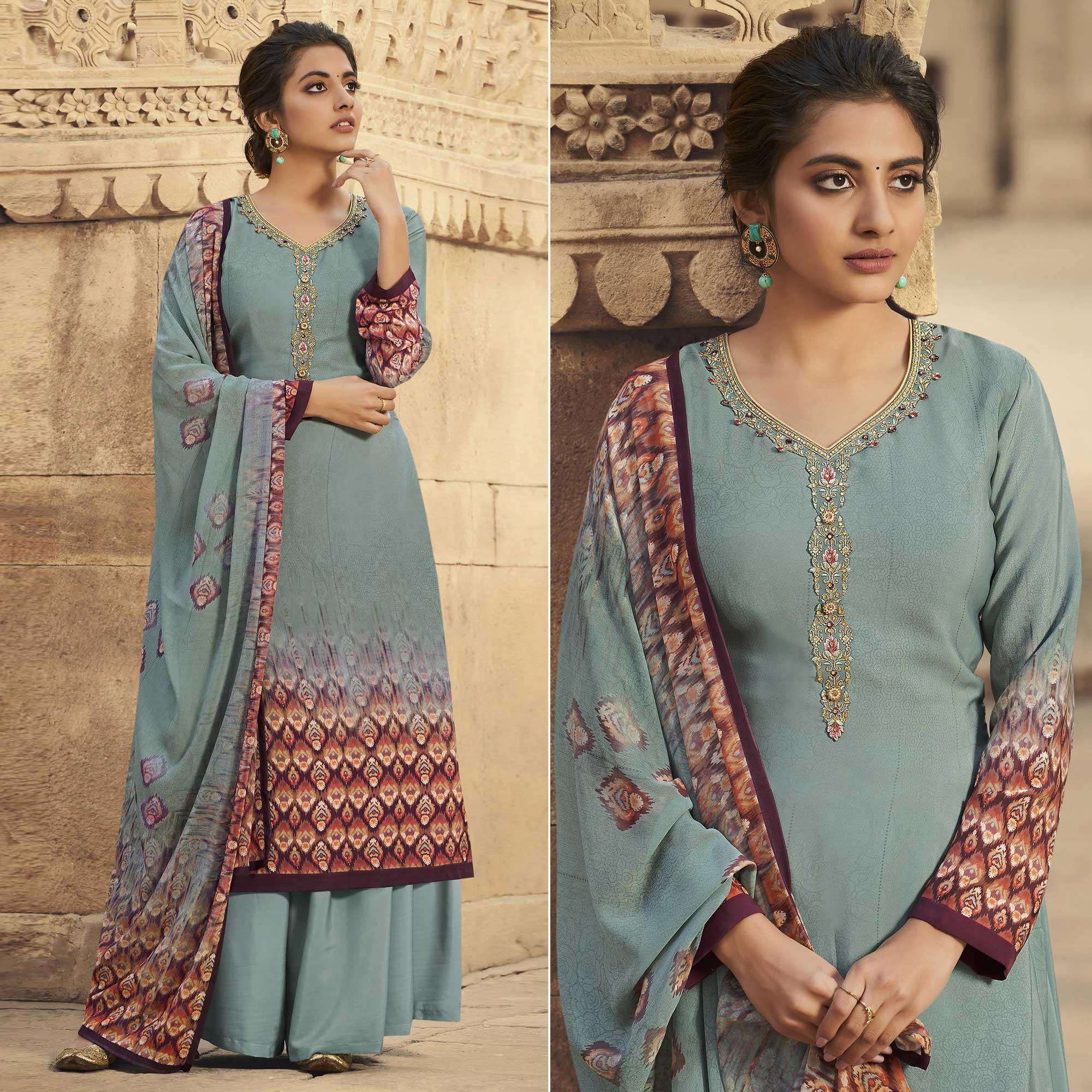 Grey trousers – BlackTree grey-digital-printed-art-silk-palazzo-suit-1