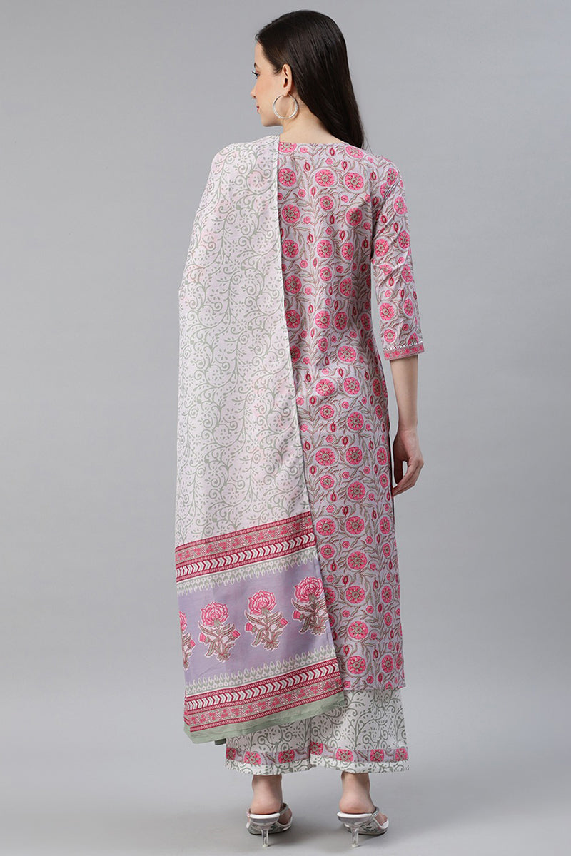 Ahika Grey Polyester Ethnic Motifs Straight Suit Set PKSKD1020 - view 3