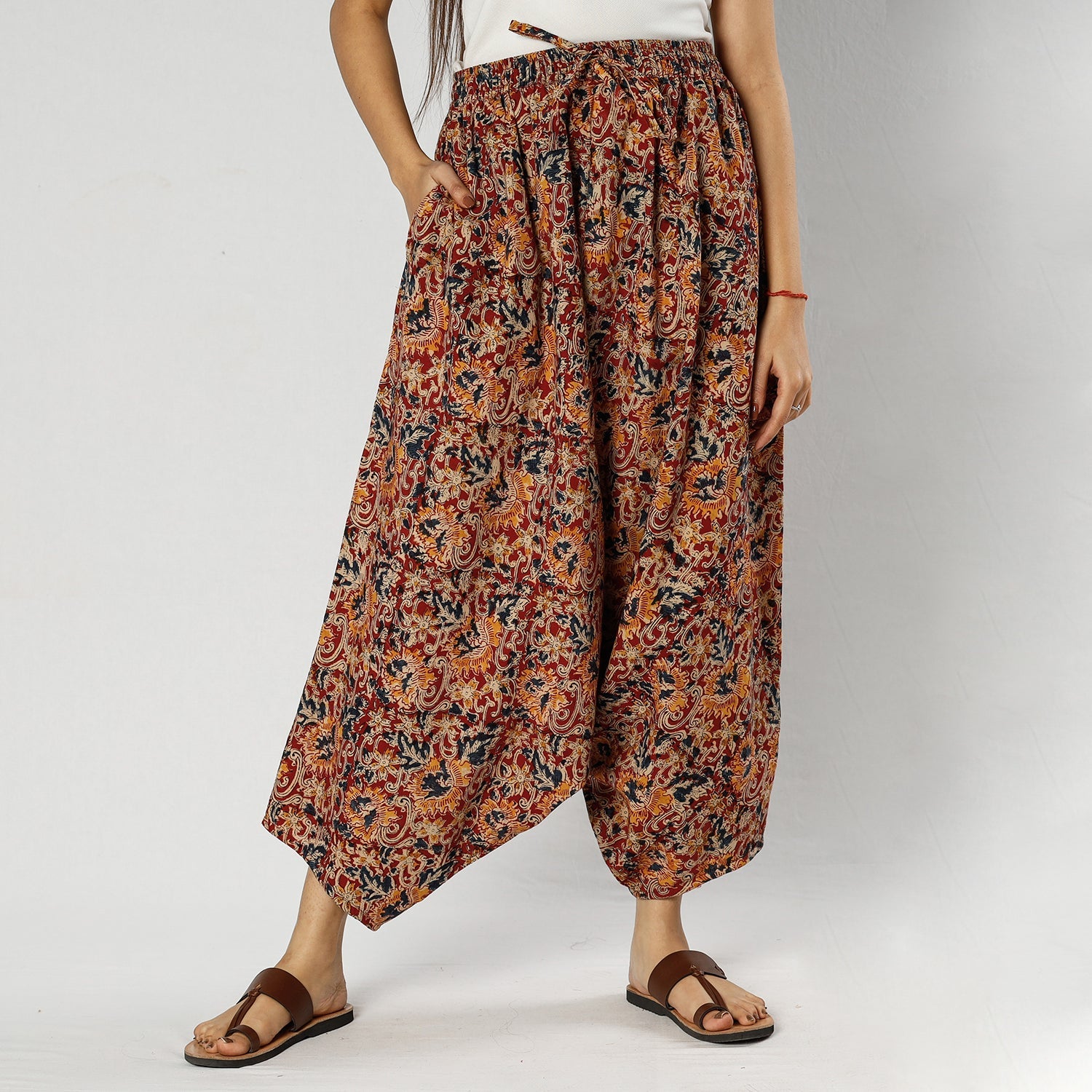 ITOKRI CASUALS Red - Pedana Kalamkari Block Print Cotton Harem Pant (Free Size) - view 3