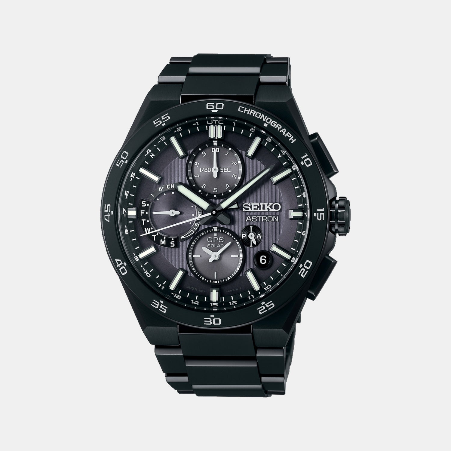 Seiko Astron Men Solar Black Dial Chronograph Stainless Steel Watch SSH155J1