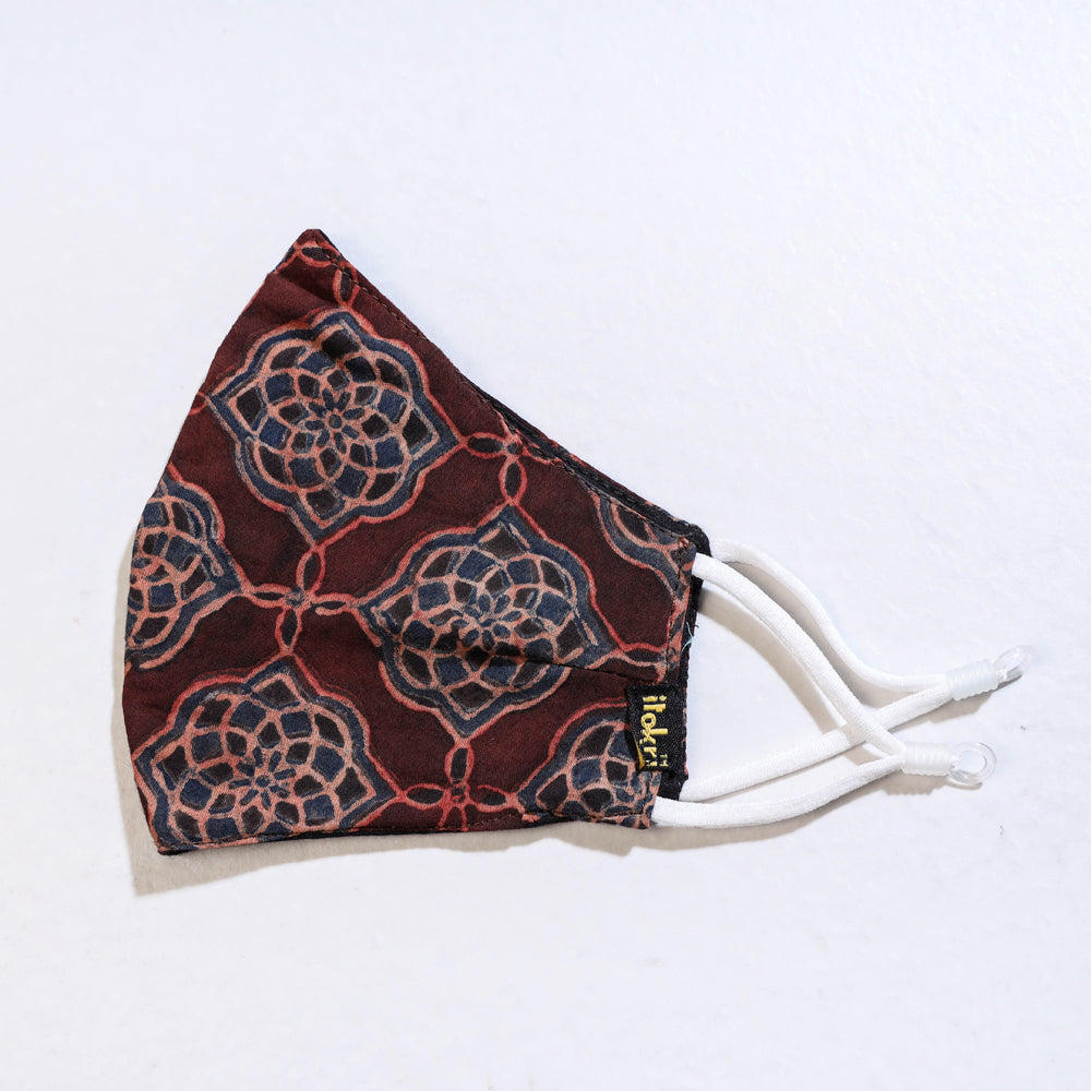 JALPARI Ajrakh Block Print Cotton 3 Layer Snug Fit Face Cover