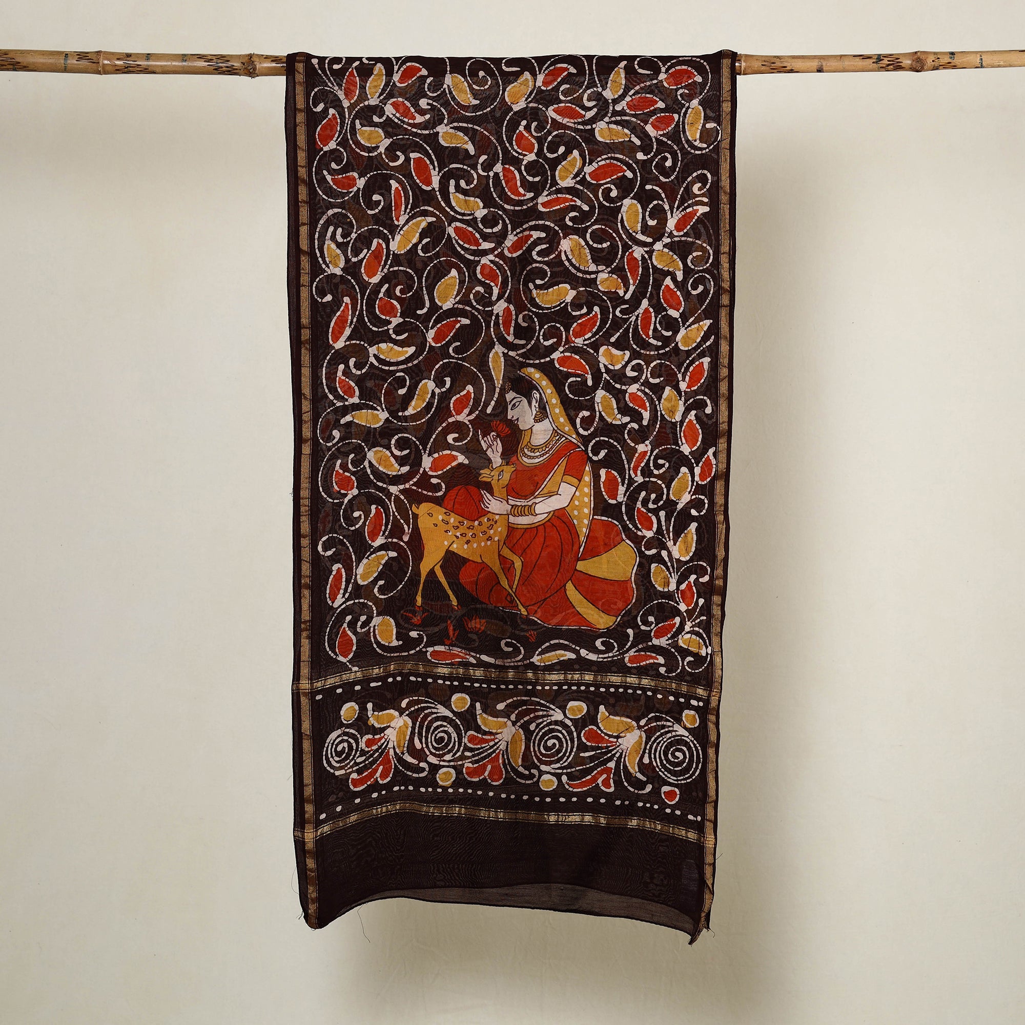 KACHCHH JI CHHAAP Brown - Handloom Chanderi Silk Hand Batik Print Stole 06 - view 2