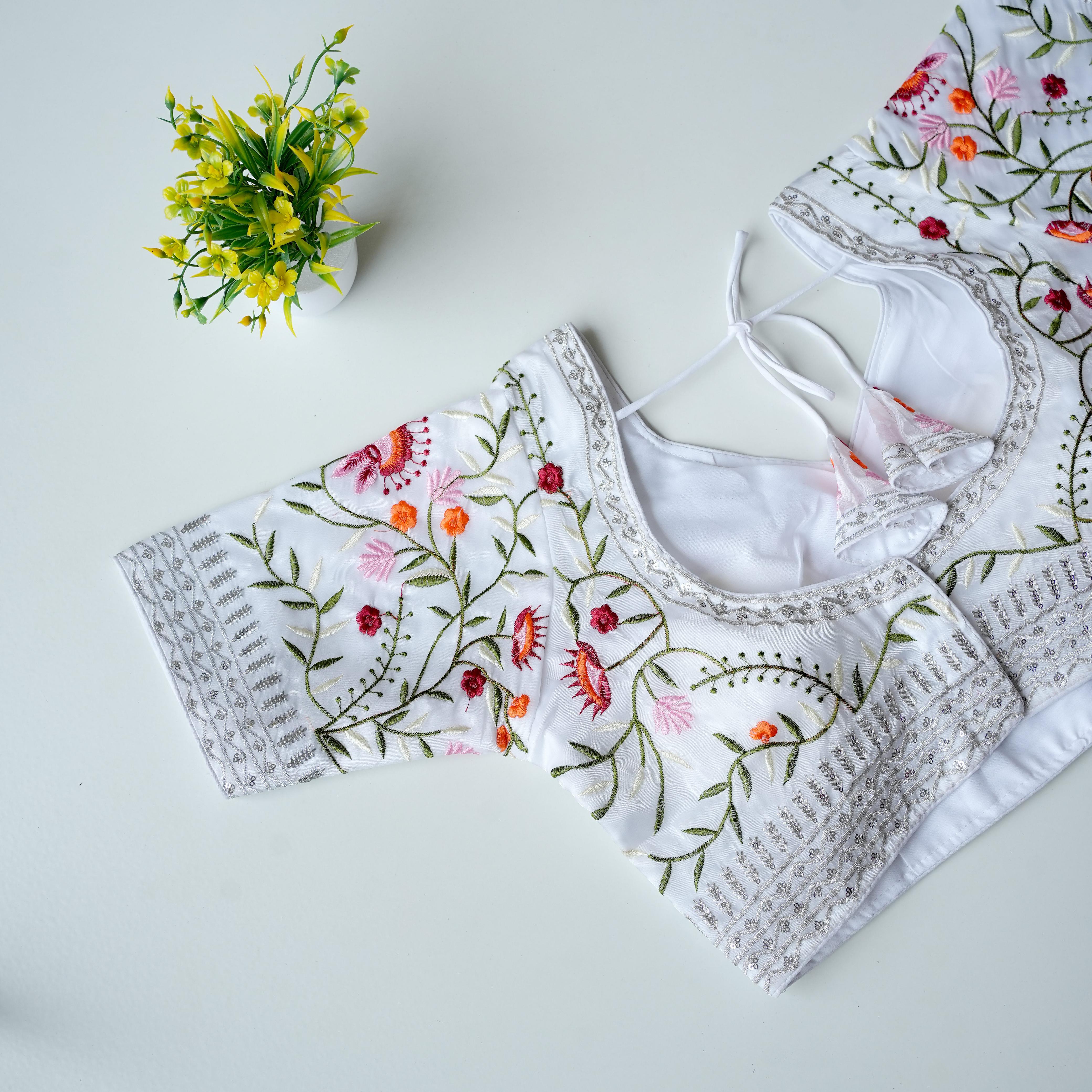 ClothsVilla White Multi-Color Embroidered Jimmy Choo Silk Blouse - view 2