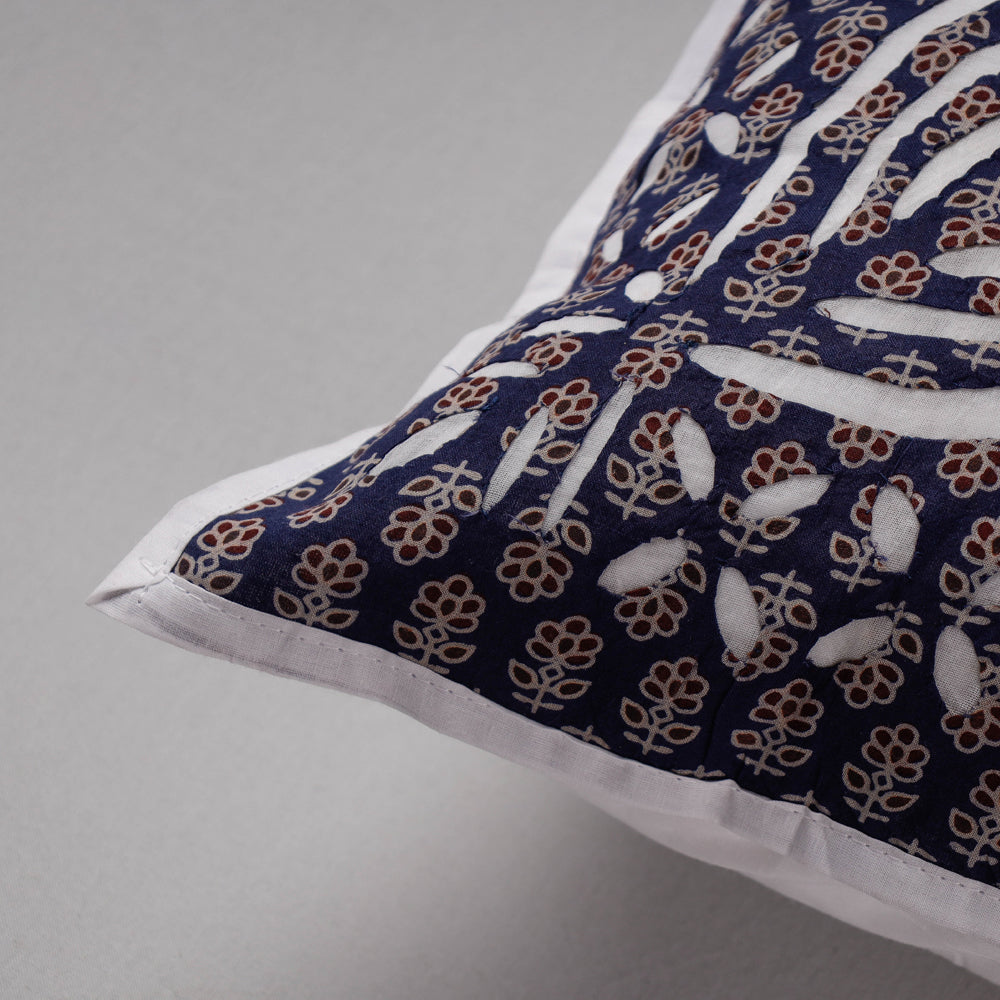 SHADES OF MARUDHARA Blue - Cutwork Cotton Applique Cushion Cover (16 x 16 in) - view 2