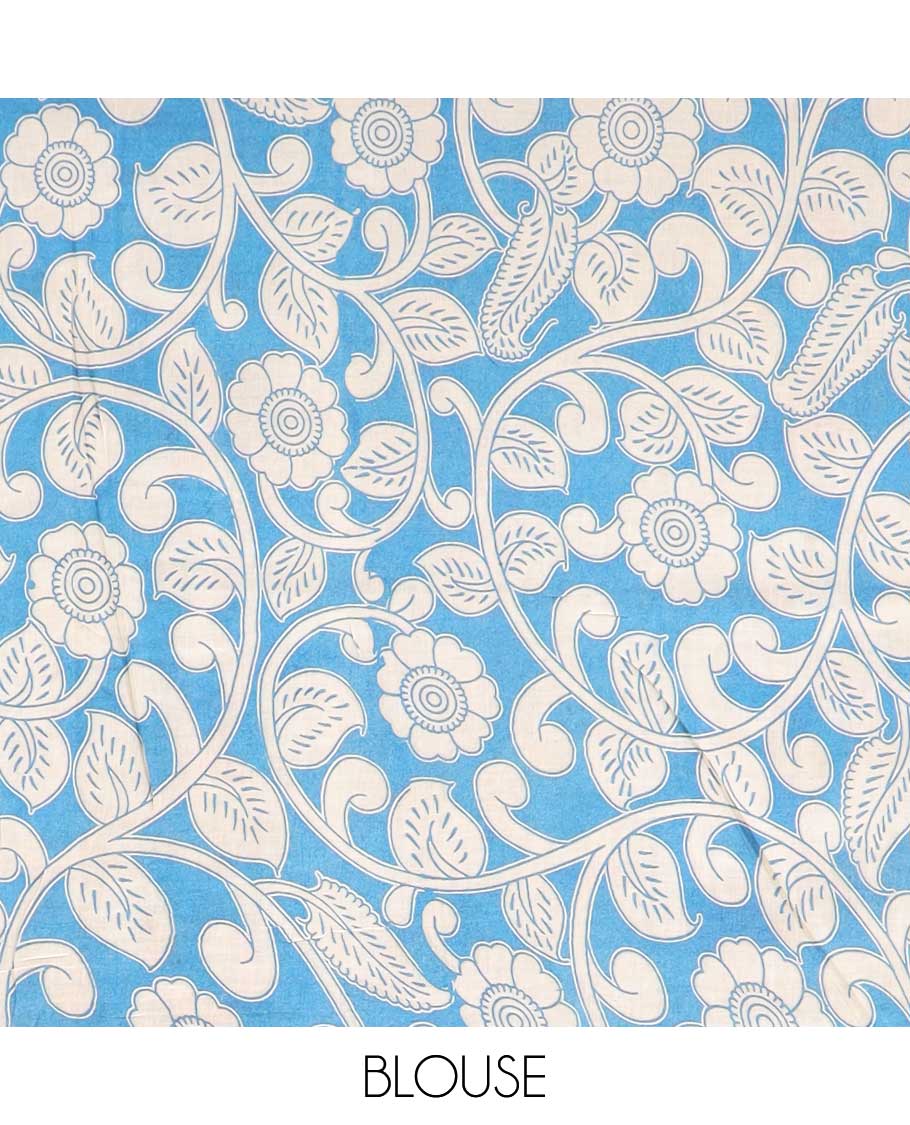 Pothys Yellow floral & bird machine-print kalamkari cotton saree, contrast diamond border & kaleidoscopic floral printed pallu - view 2