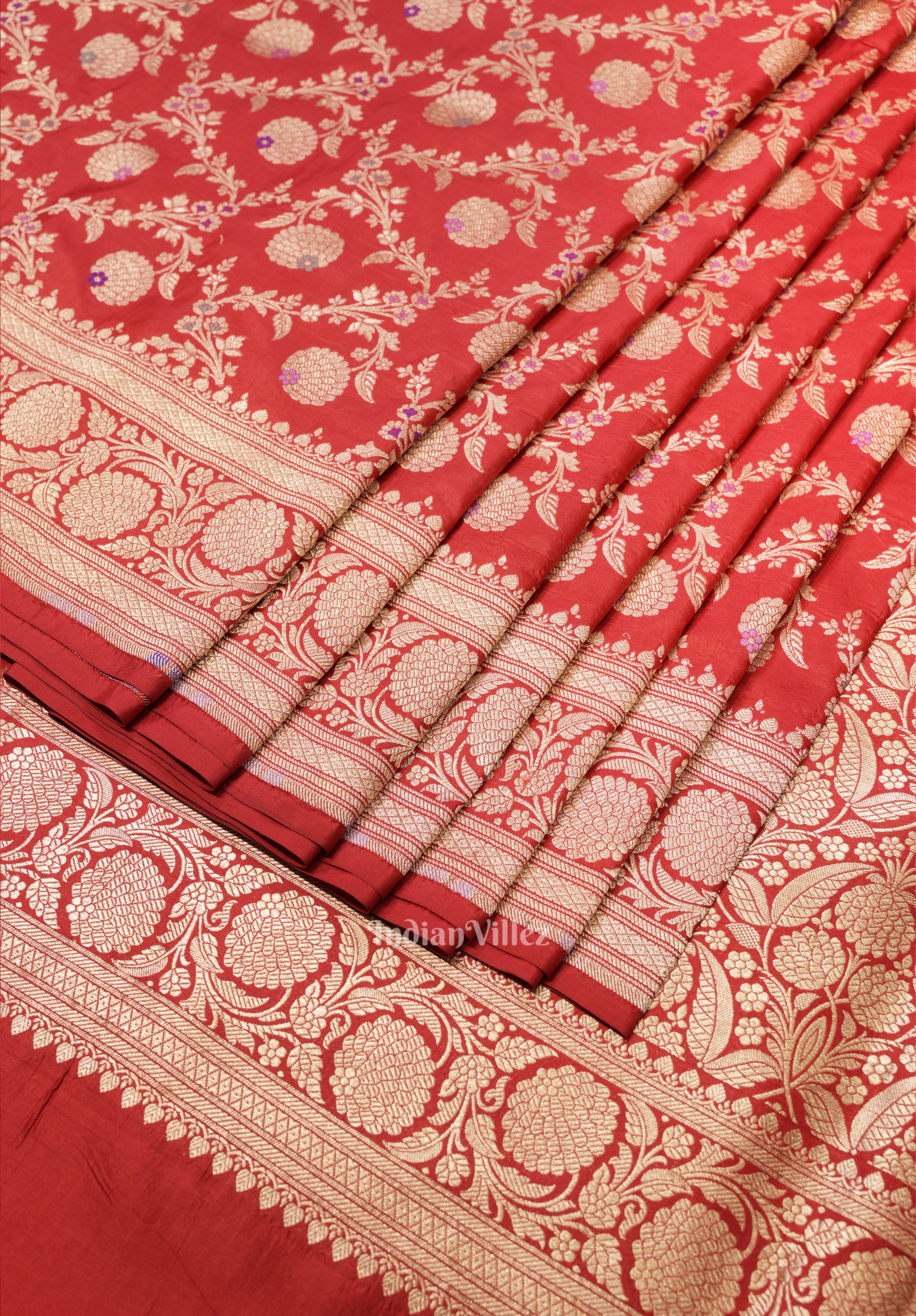 IndianVillèz Red Meenakari Banarasi Katan Silk Saree