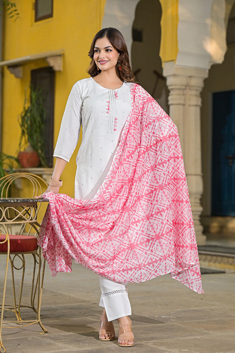 Ahika Pink Rayon Blend Solid Embroidered Straight Suit Set VKSKD2215PNK - view 4