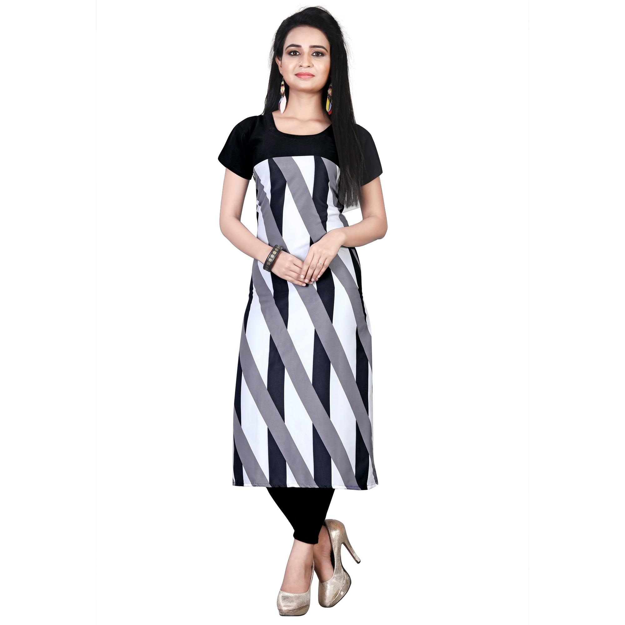 Peachmode Seller Different Black-White Colored Casual Printed Crepe Kurti