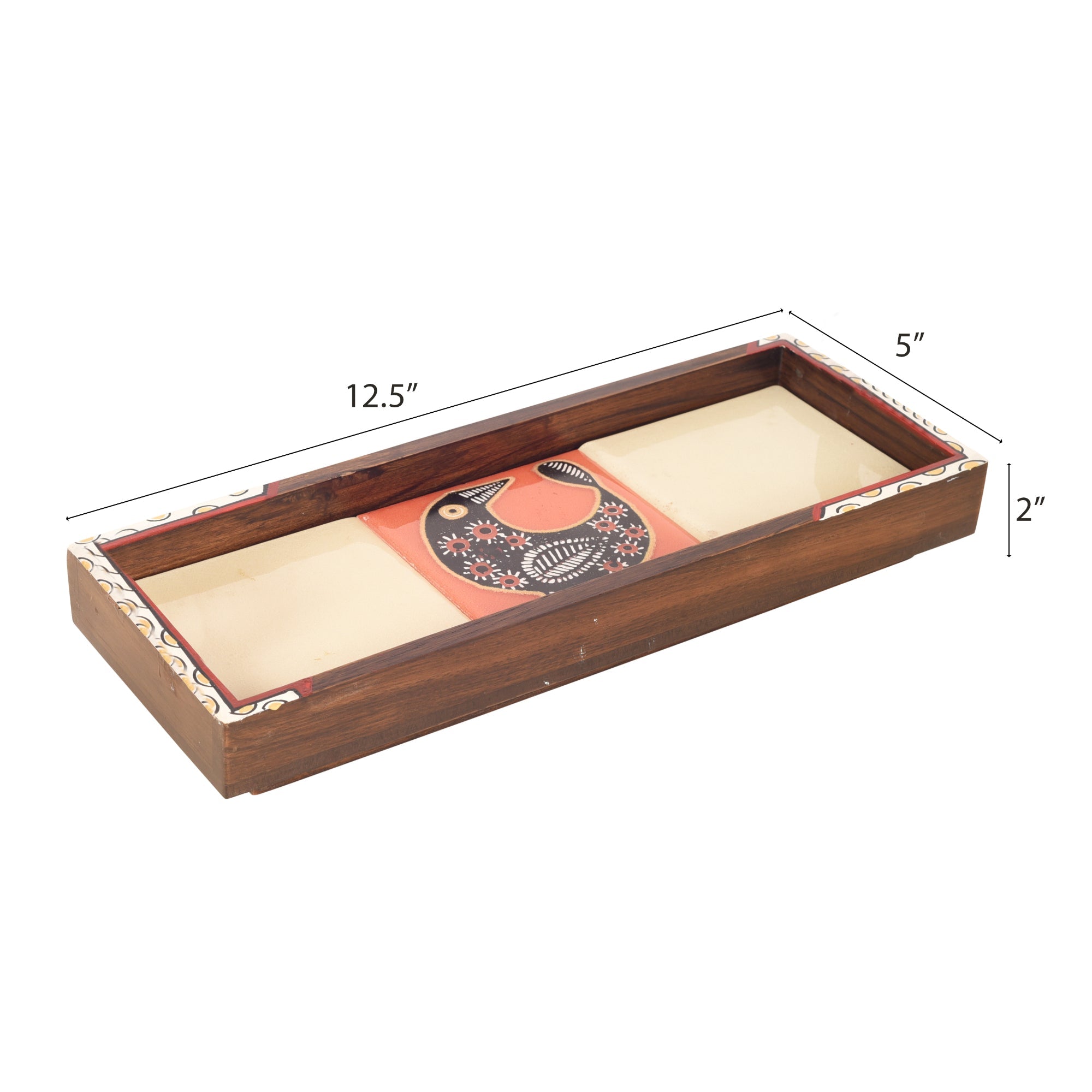 ART CREATIONS BY SUMAN SONTHALIA Beige - Mango Wood Handcrafted Cuckoo Rectangular Tray (12.5 x 5 in) - view 5
