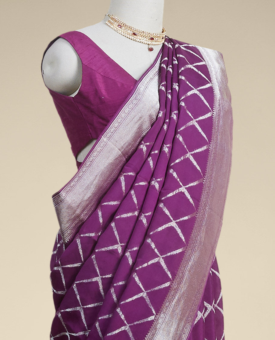 Pothys Purple checked mysore silk saree with contrast intricate zari design border