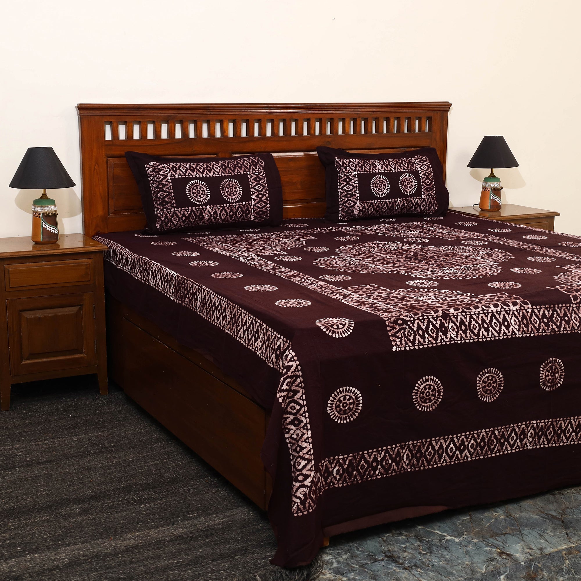 BATIK BY MD. SHARIFF Brown - Cotton Double Hand Batik Print Bed Sheet Set 31