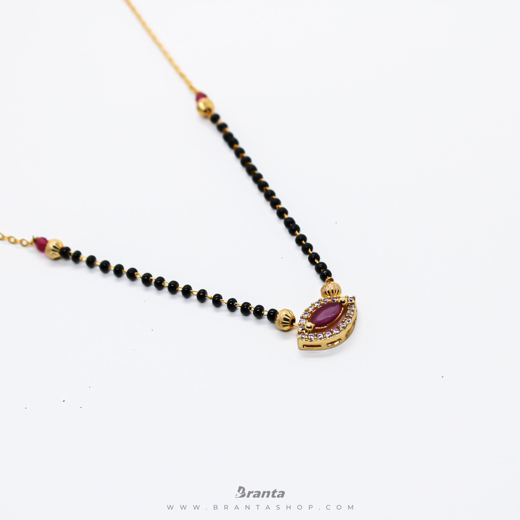 Branta Dark Pink Marquise Diamond Mangalsutra For Women - view 2