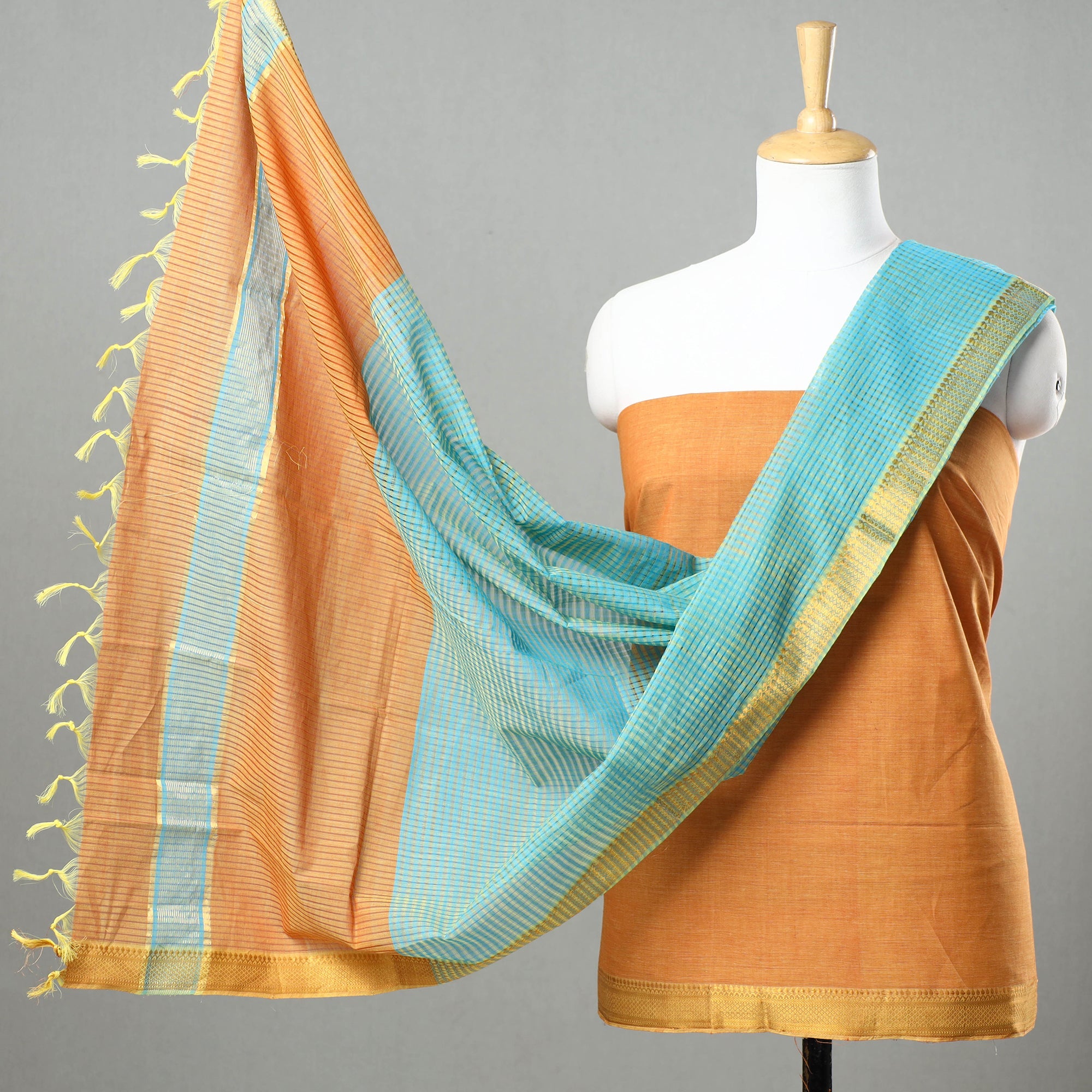 SOUTH KARGHA 3pc Mangalagiri Handloom Cotton Suit Material Set with Zari Border 18
