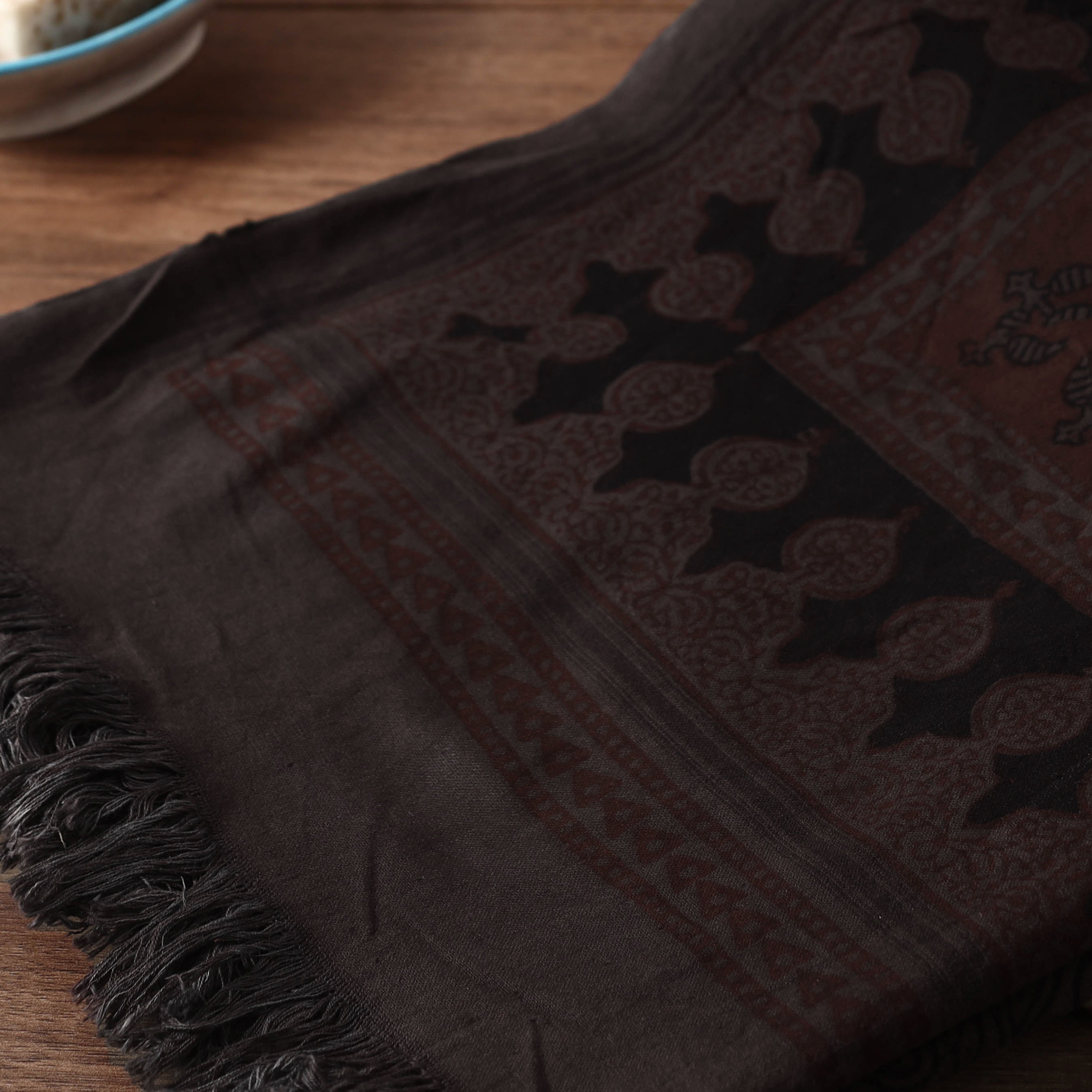 BAGH PRINTS BY UMAR FARUK KHATRI Black - Bagh Hand Block Printed Handloom Cotton Towel - view 3