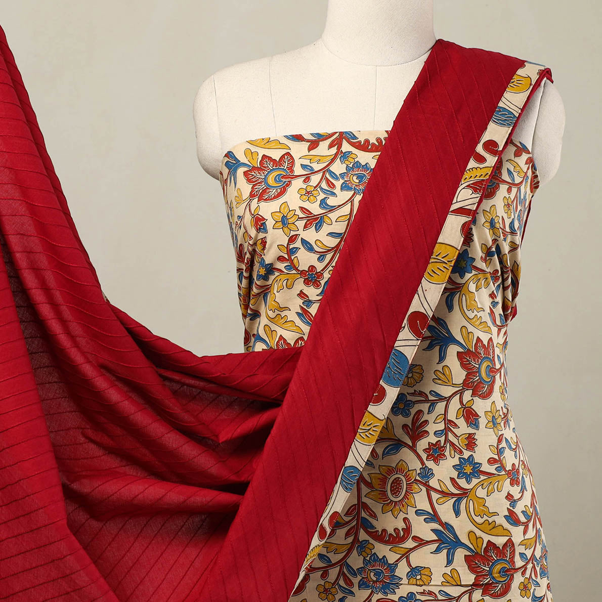 NOORI BAZAR Beige - 3pc Cotton Bagru Print Kurta with Plain Dupatta 09 - view 3