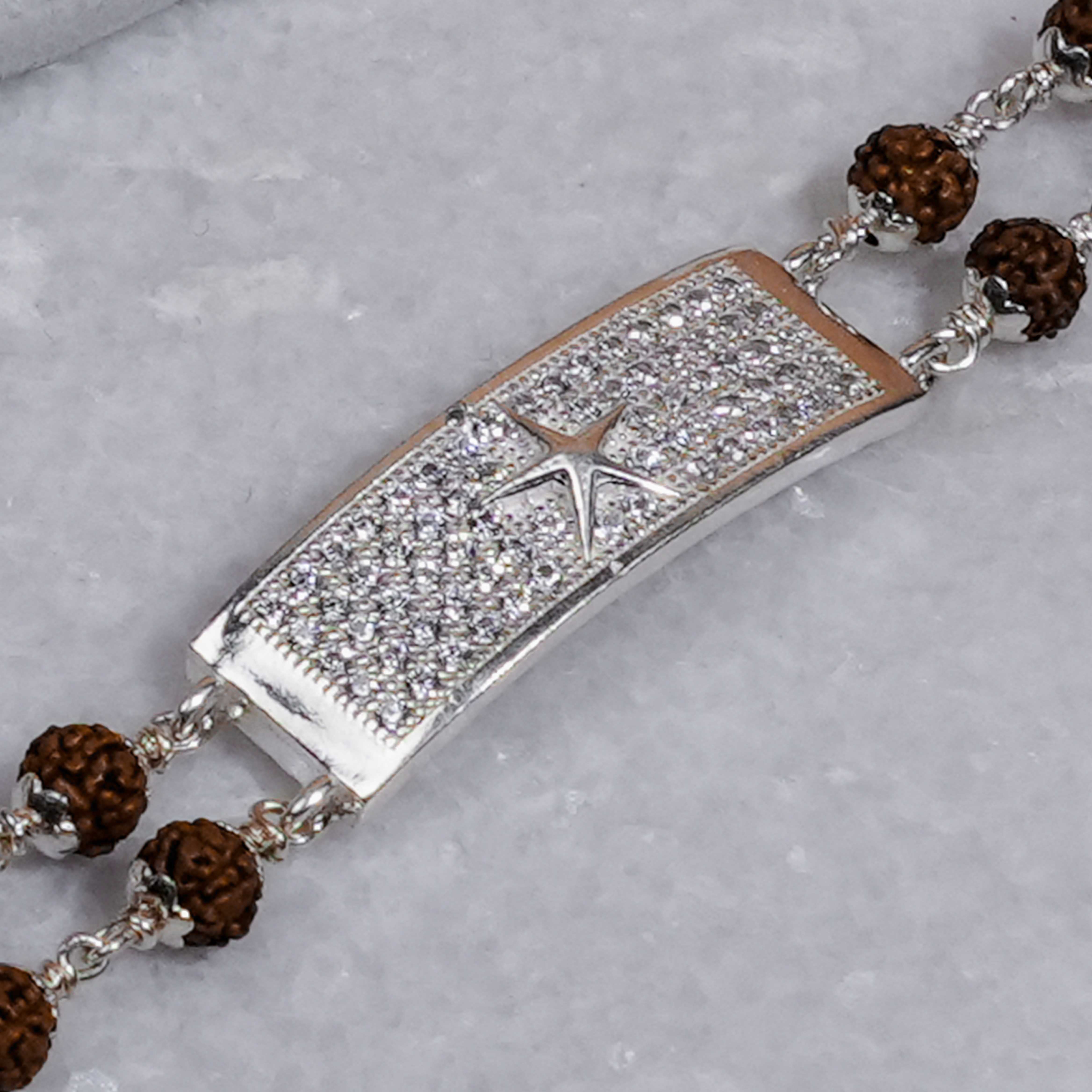 Prinjal Jewellers Rudraksha Silver Star Symbol double line Bracelet