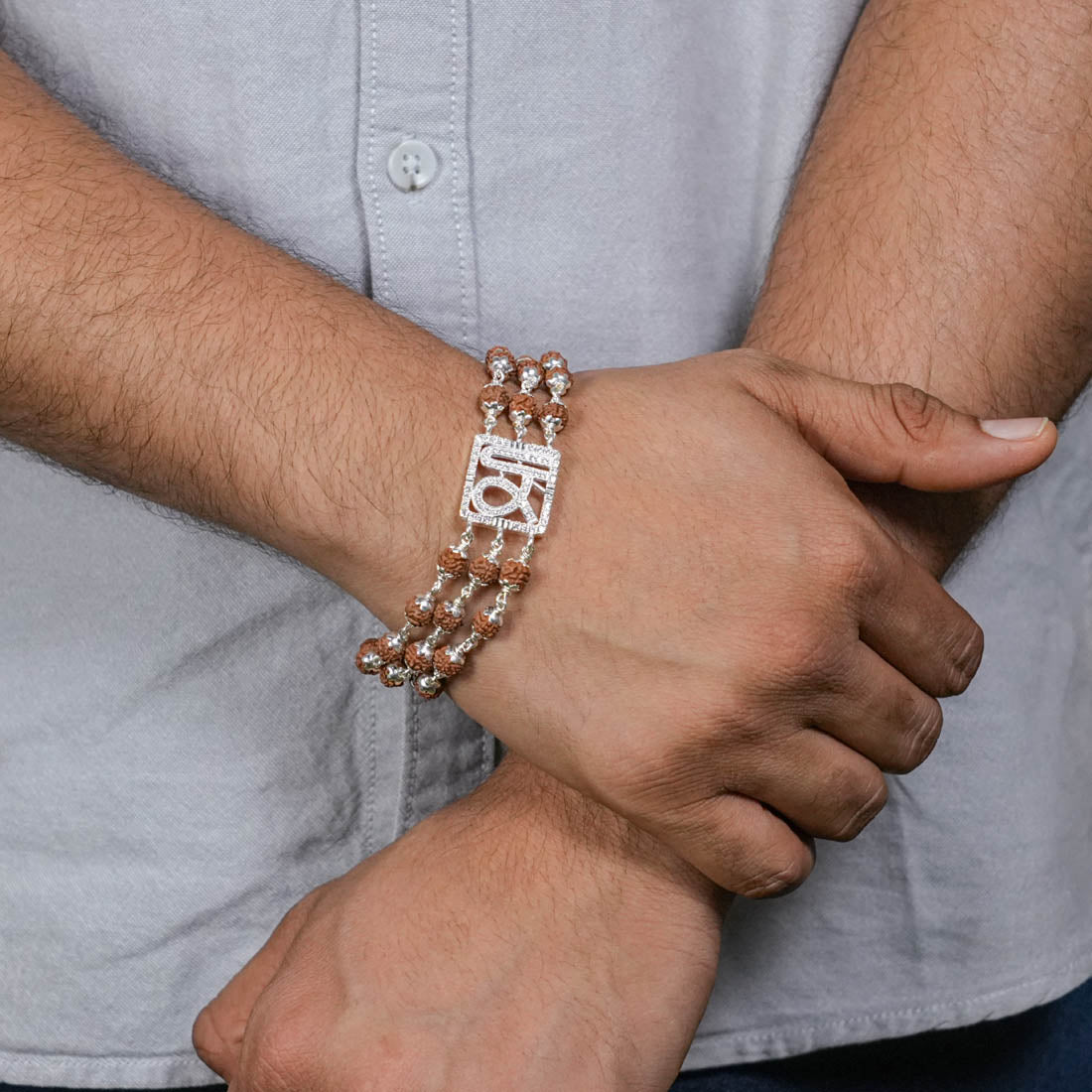 Prinjal Jewellers Rudraksha Silver Shree Tripal Line bracelet - view 3