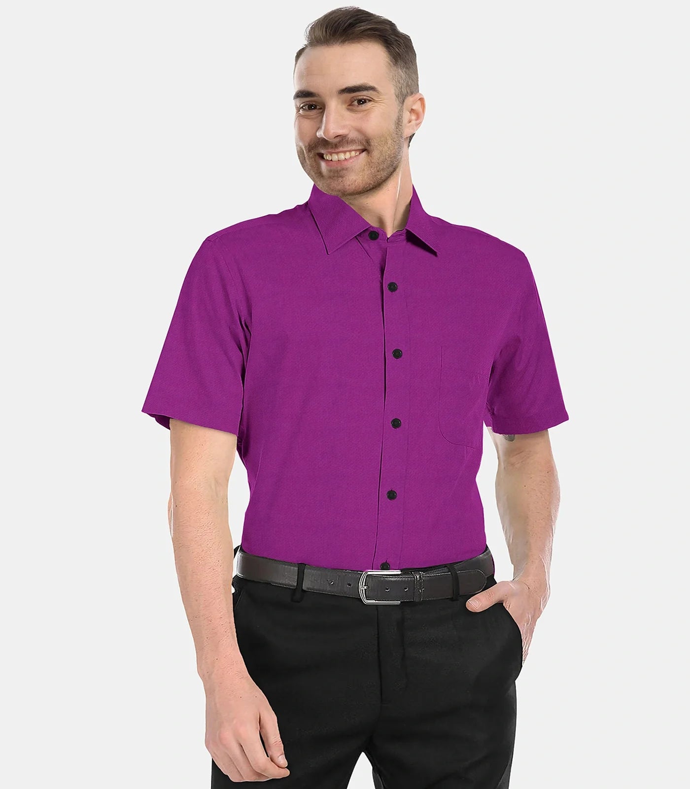RmKV Magenta Solid Textured Formal Shirt-Magenta