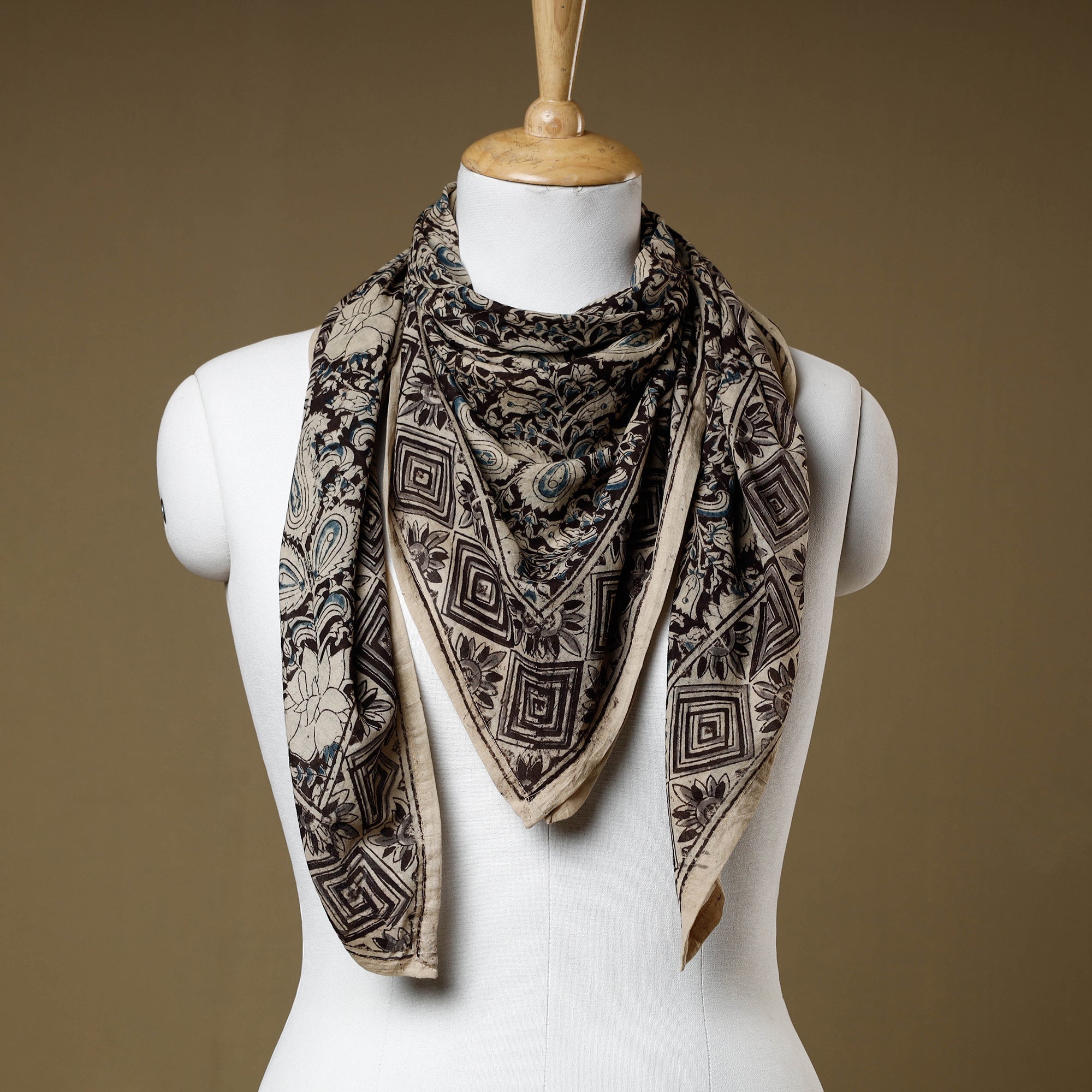 PITCHUKA SRINIVAS KALAMKARI PEDANA Black - Original Pedana Kalamkari Block Printed Cotton Scarf