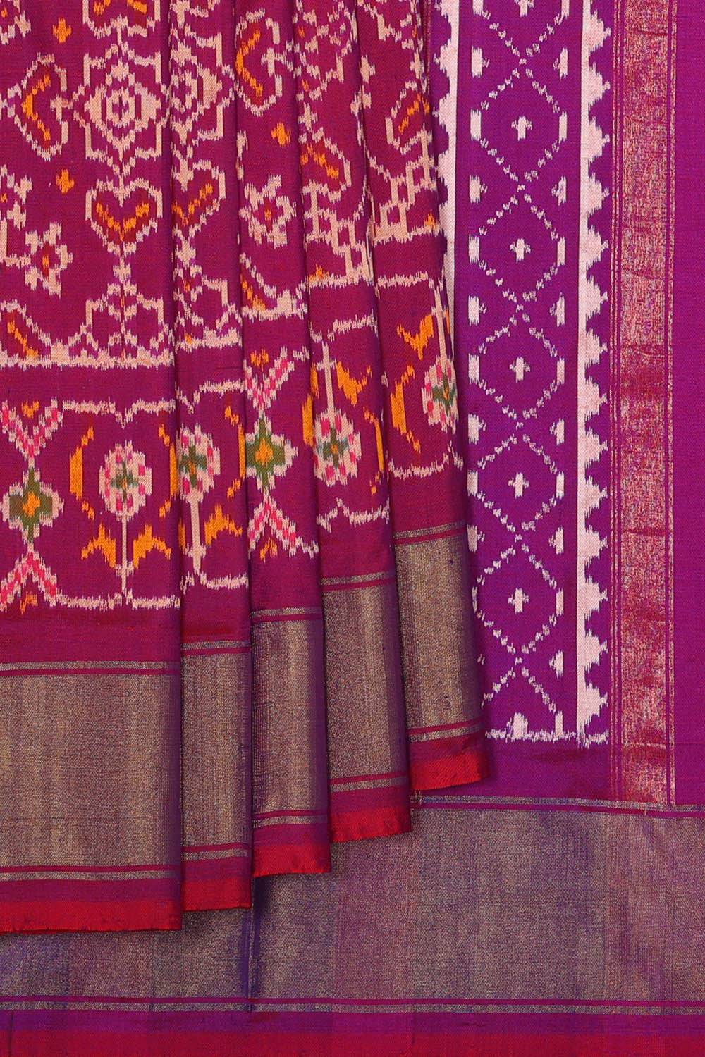 Kalanjali Ikat Silk Dark Red Saree – Women's