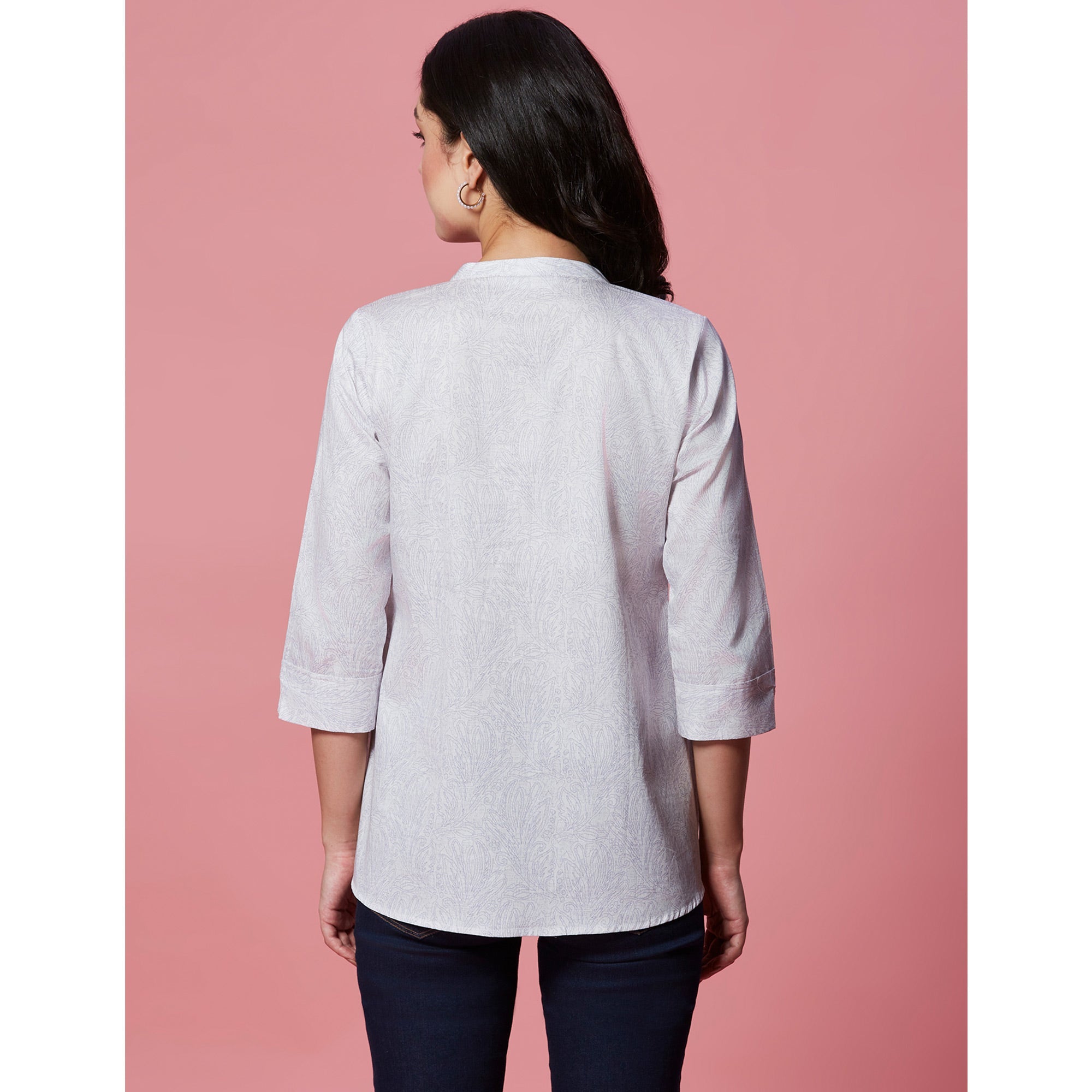 Peachmode White Printed Pure Cotton A-Line Top - view 6