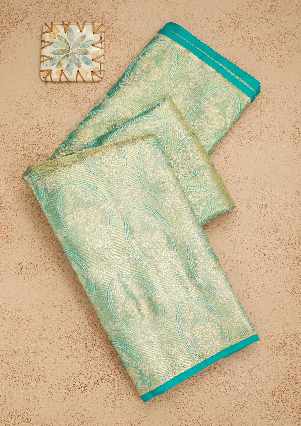 Koskii Turquoise Blue Zariwork Pure Silk Saree